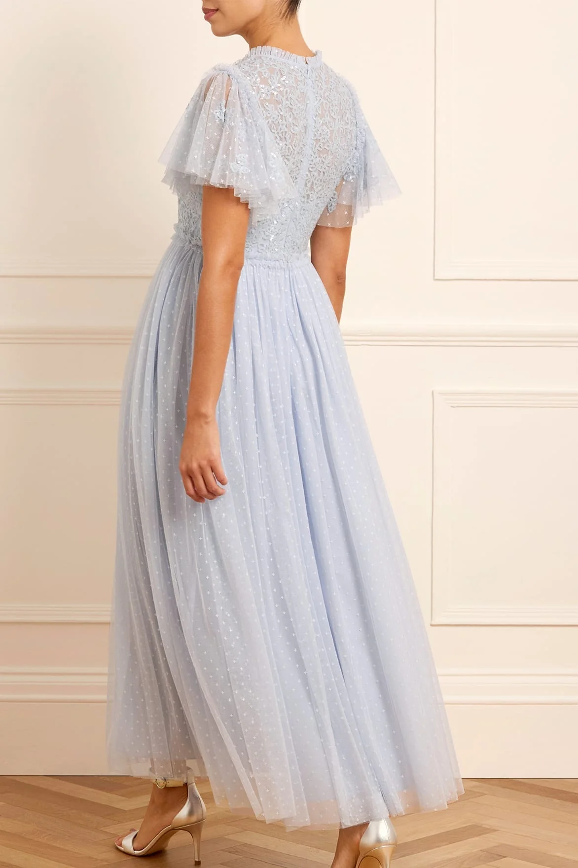 Floral Lace Bodice V-Neck Ankle Gown - Image 5