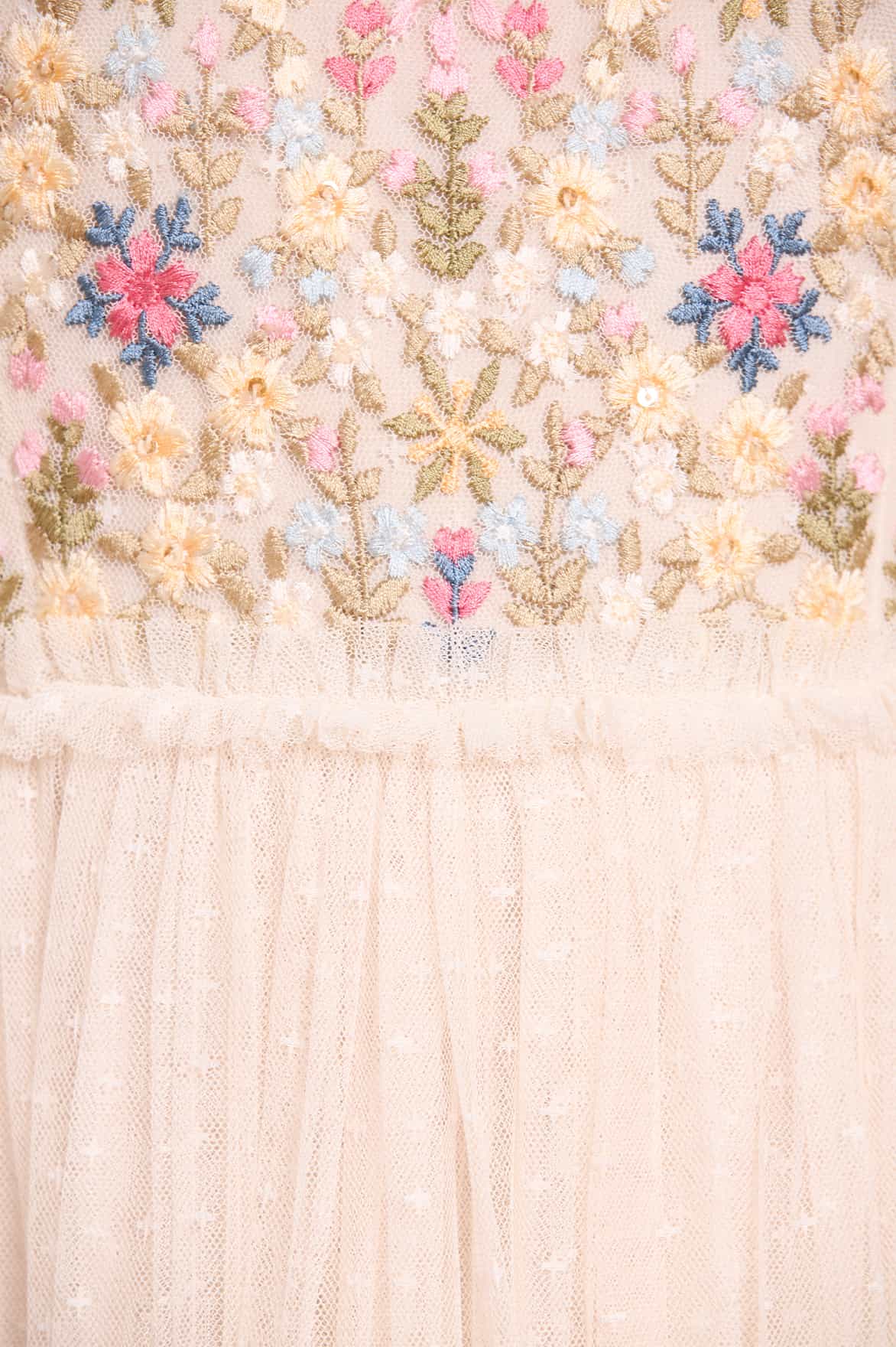 Flowerbed Embroidery Bodice Round Neck Ankle Gown - Image 3