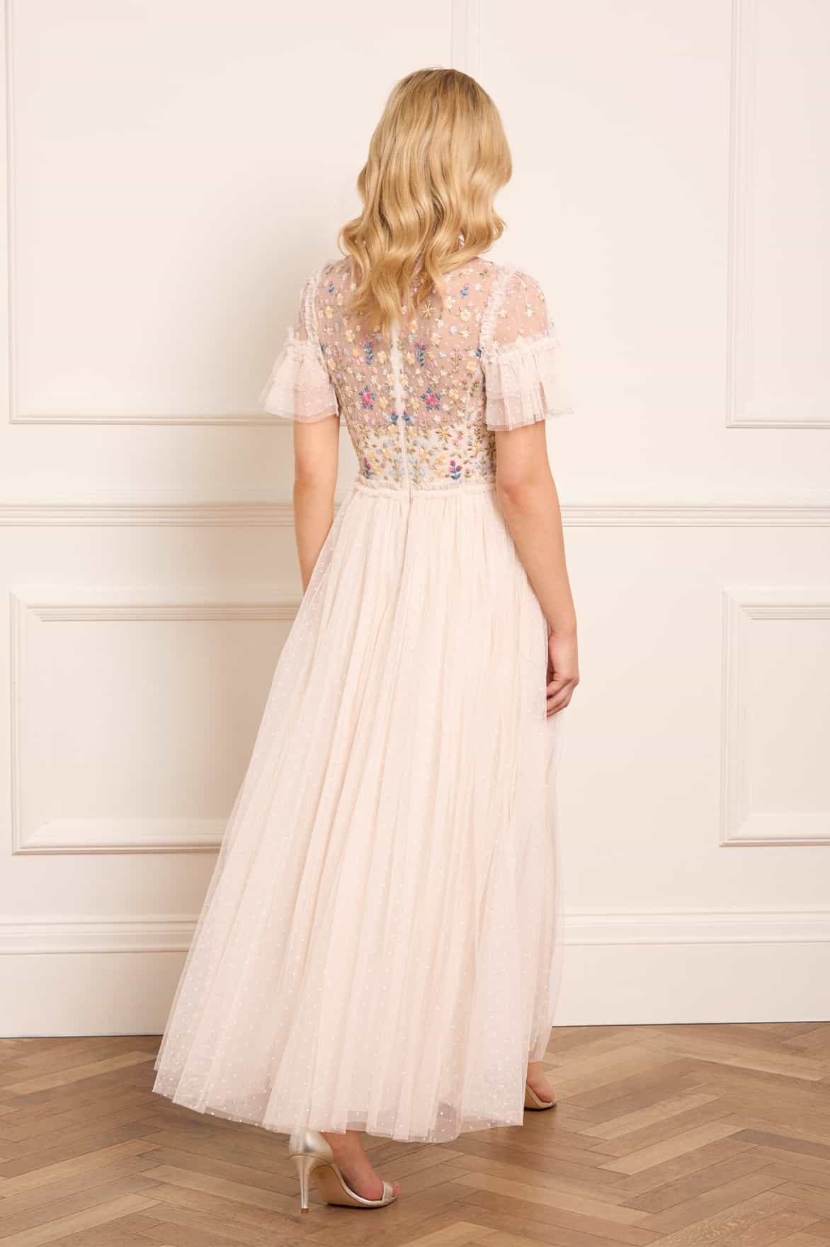 Flowerbed Embroidery Bodice Round Neck Ankle Gown - Image 4