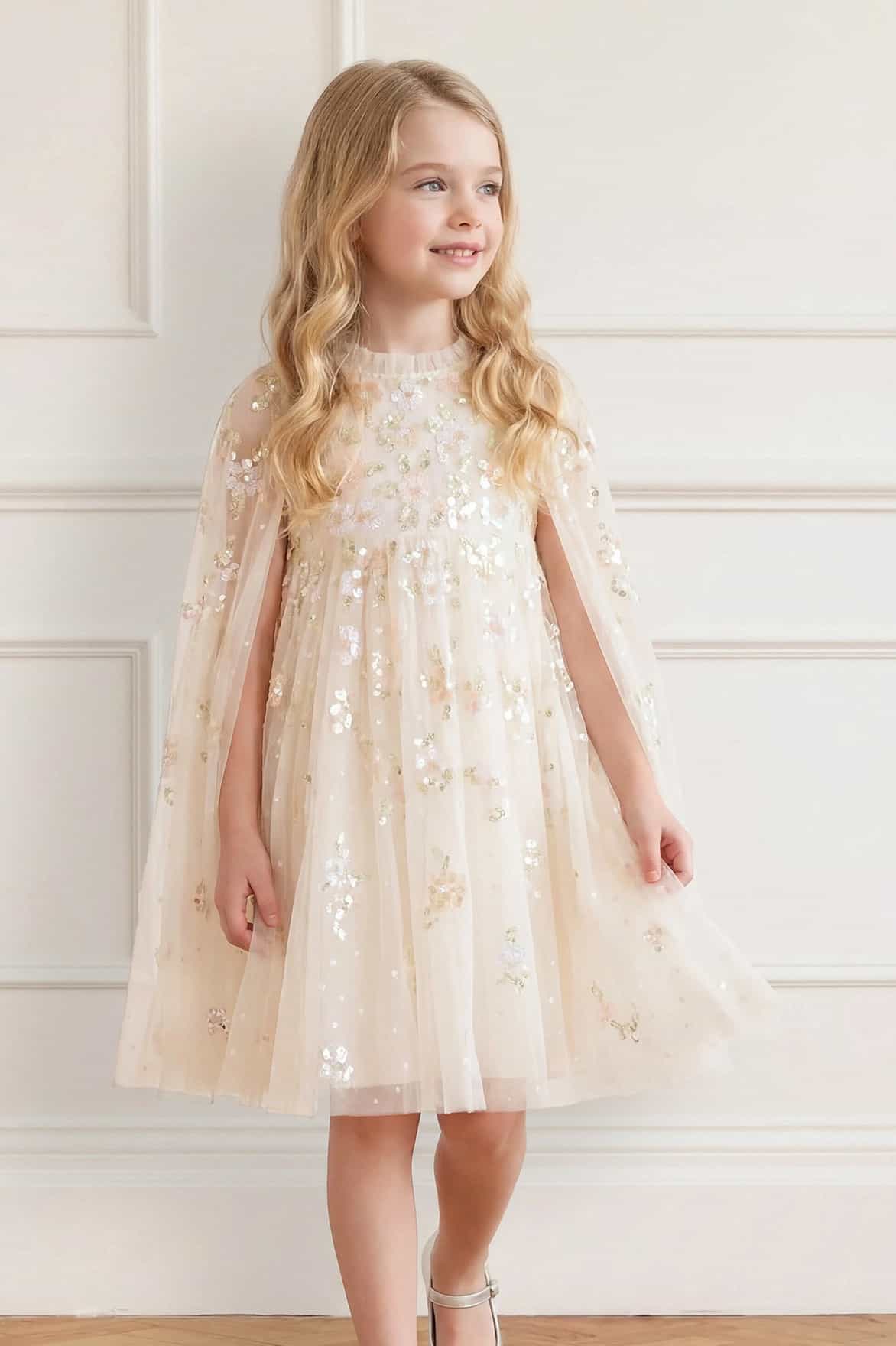 Freesia Shimmer Cape Kids Dress - Image 3