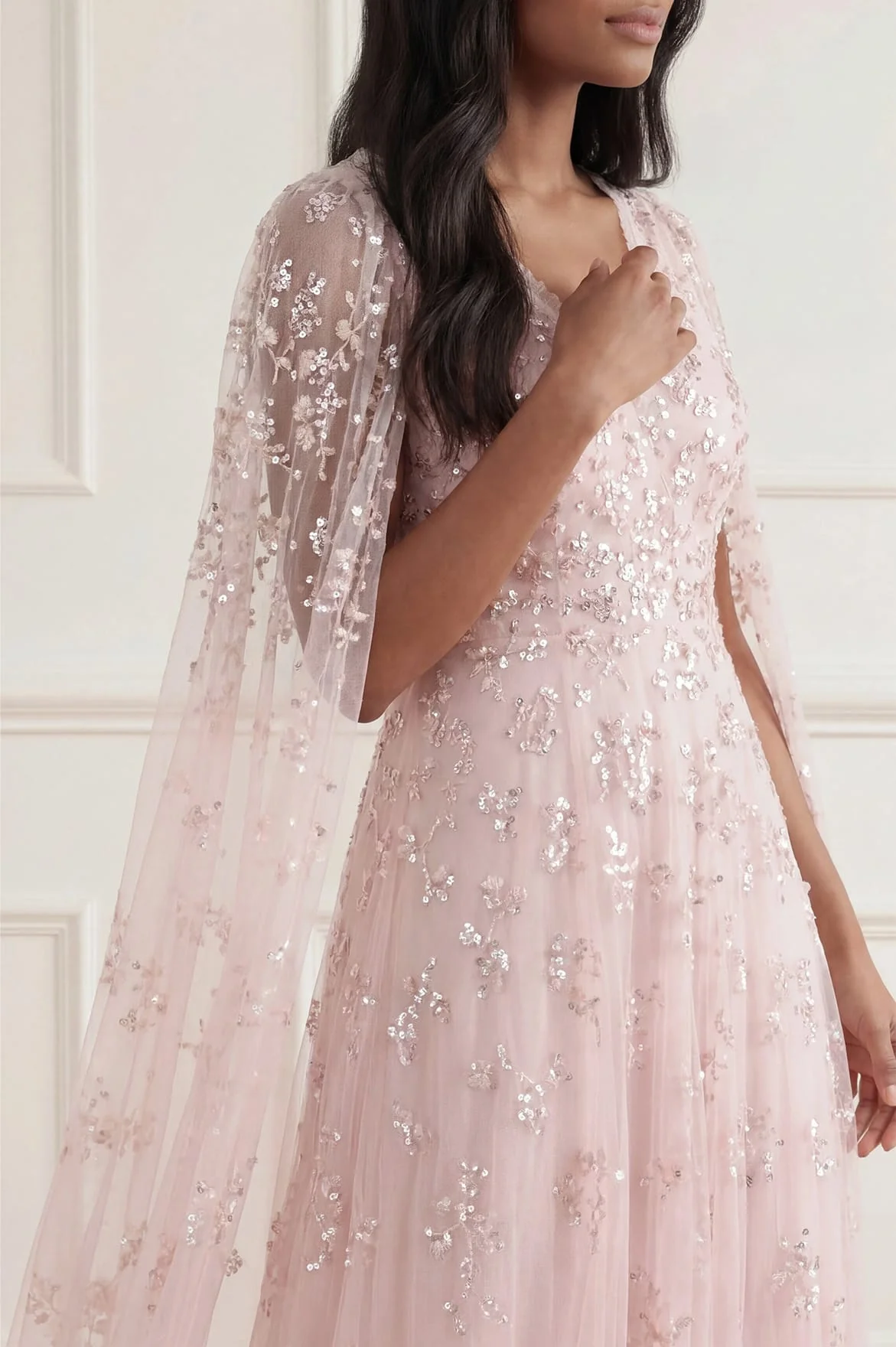 Freesia Shimmer Cape Sleeve Ankle Gown - Image 3