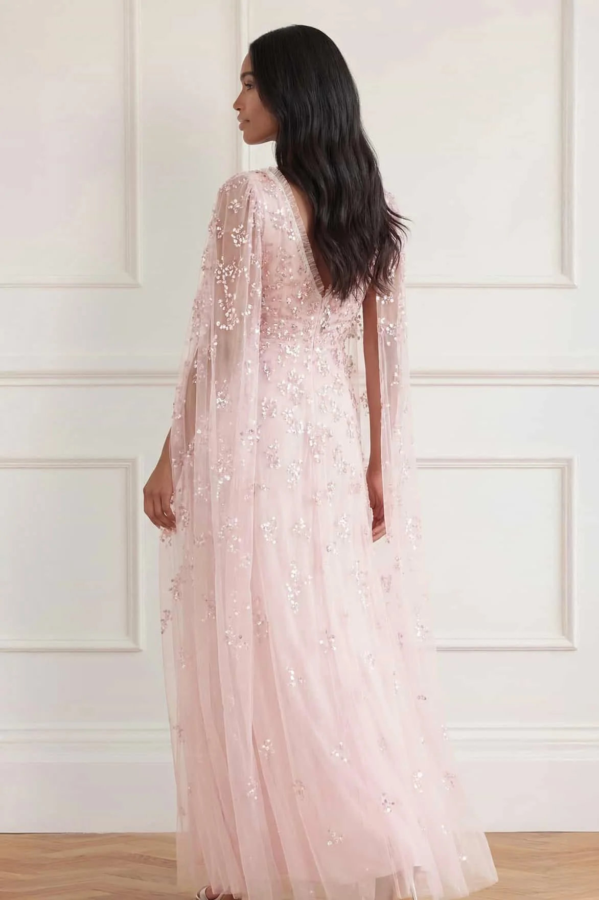 Freesia Shimmer Cape Sleeve Ankle Gown - Image 4