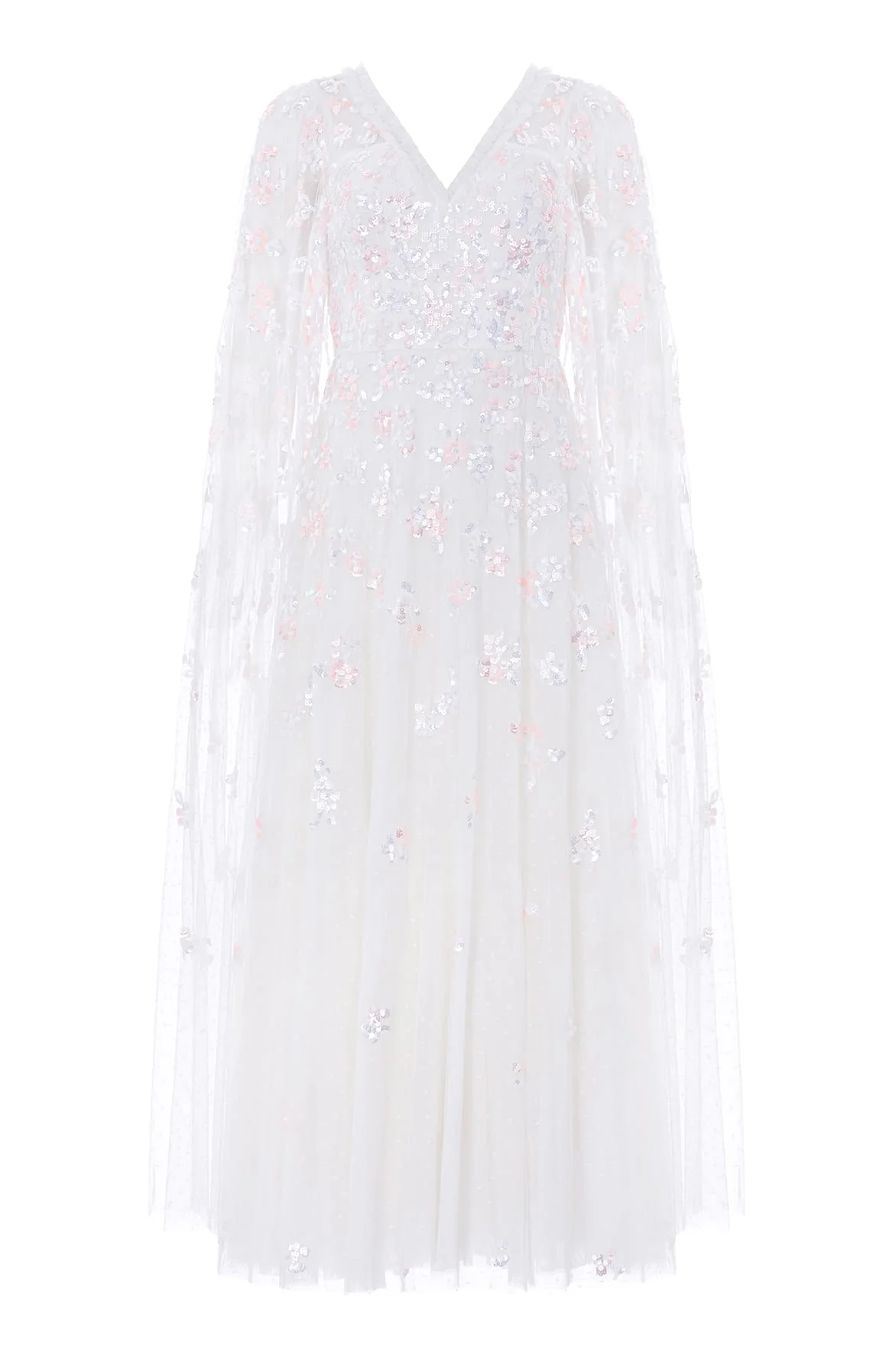 Freesia Shimmer Cape Sleeve Ankle Gown - Image 3