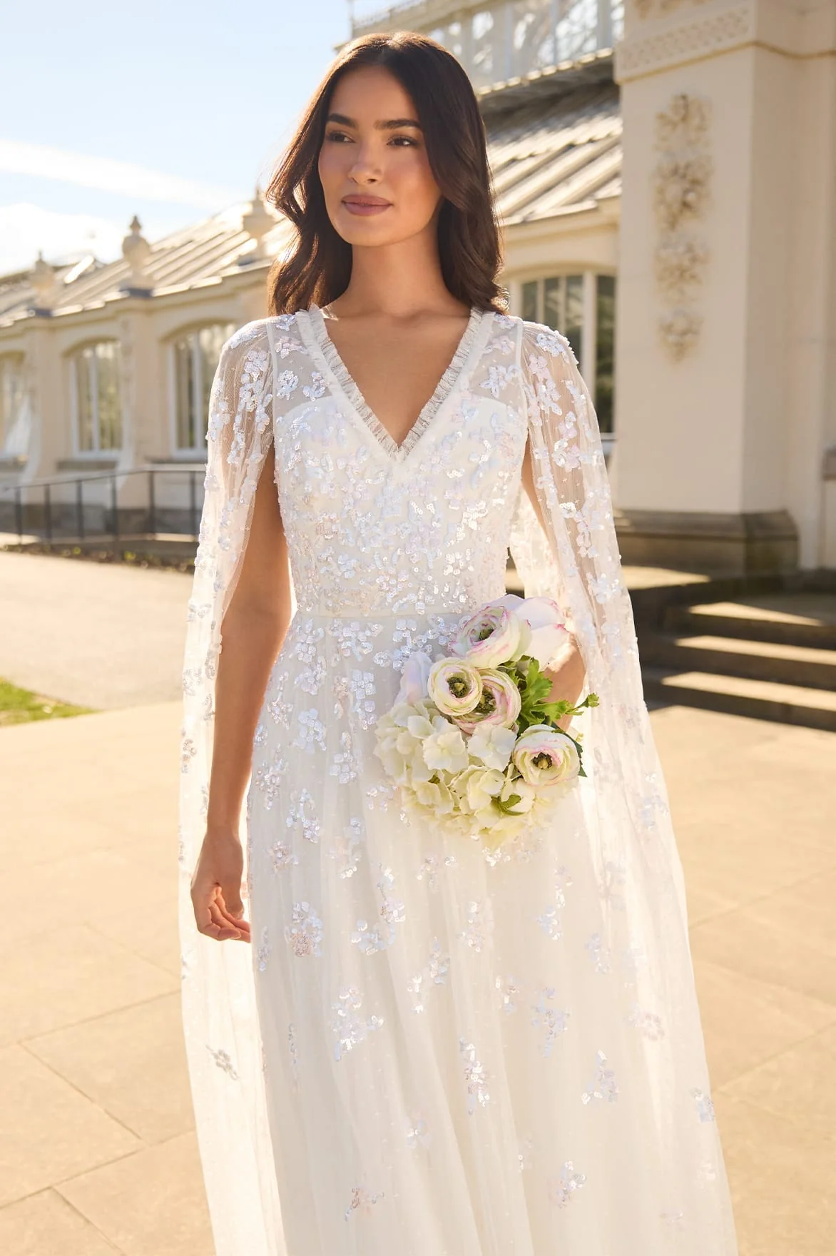 Freesia Shimmer Cape Sleeve Ankle Gown - Image 4