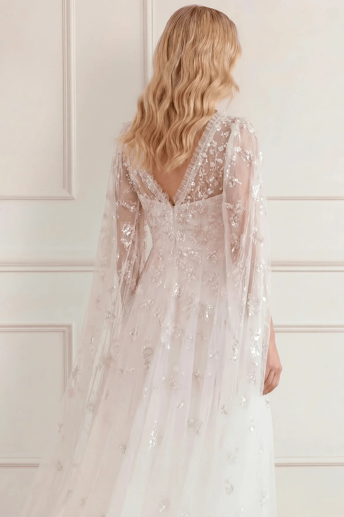 Freesia Shimmer Cape Sleeve Ankle Gown - Image 6