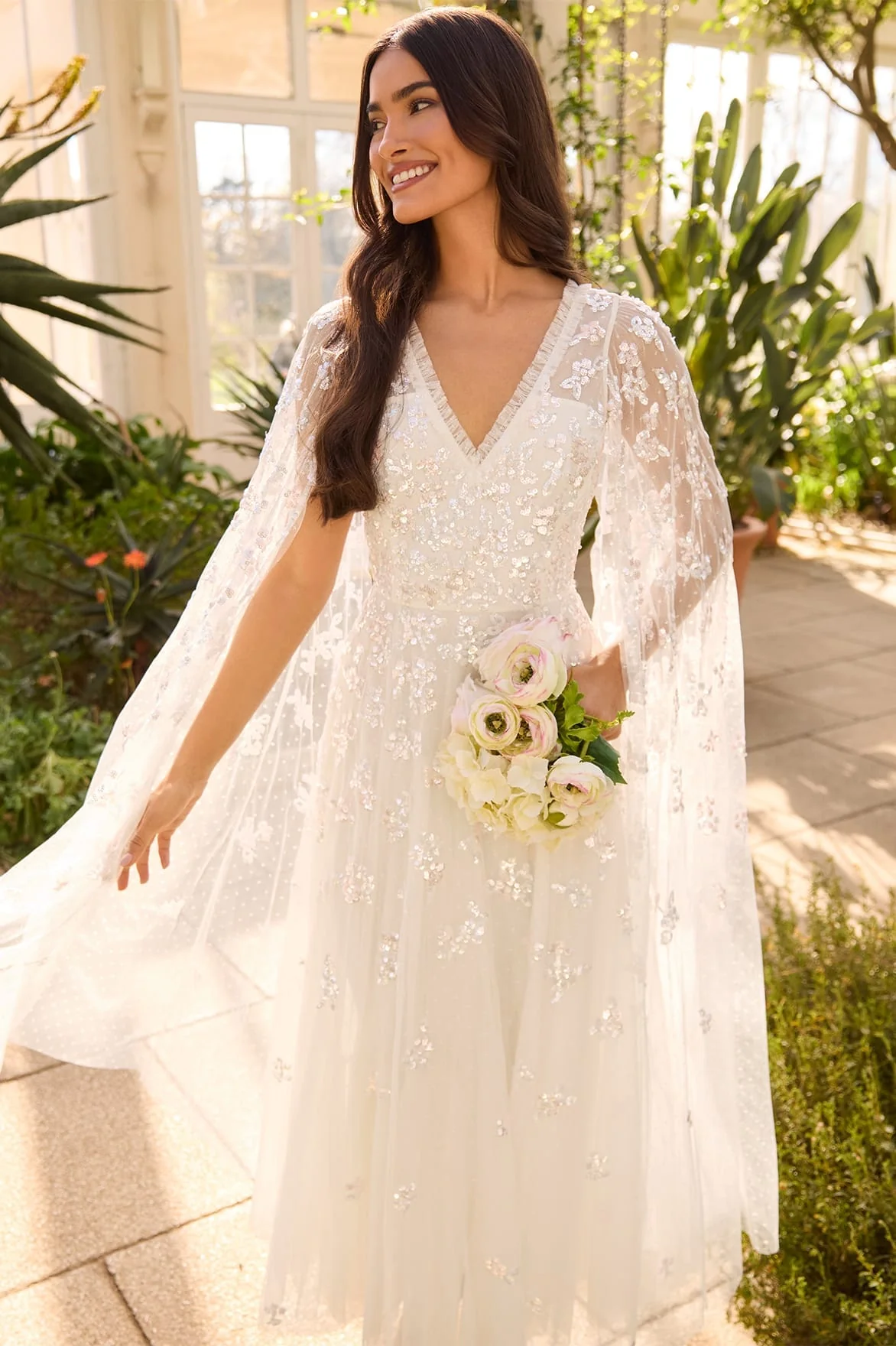 Freesia Shimmer Cape Sleeve Ankle Gown - Image 7