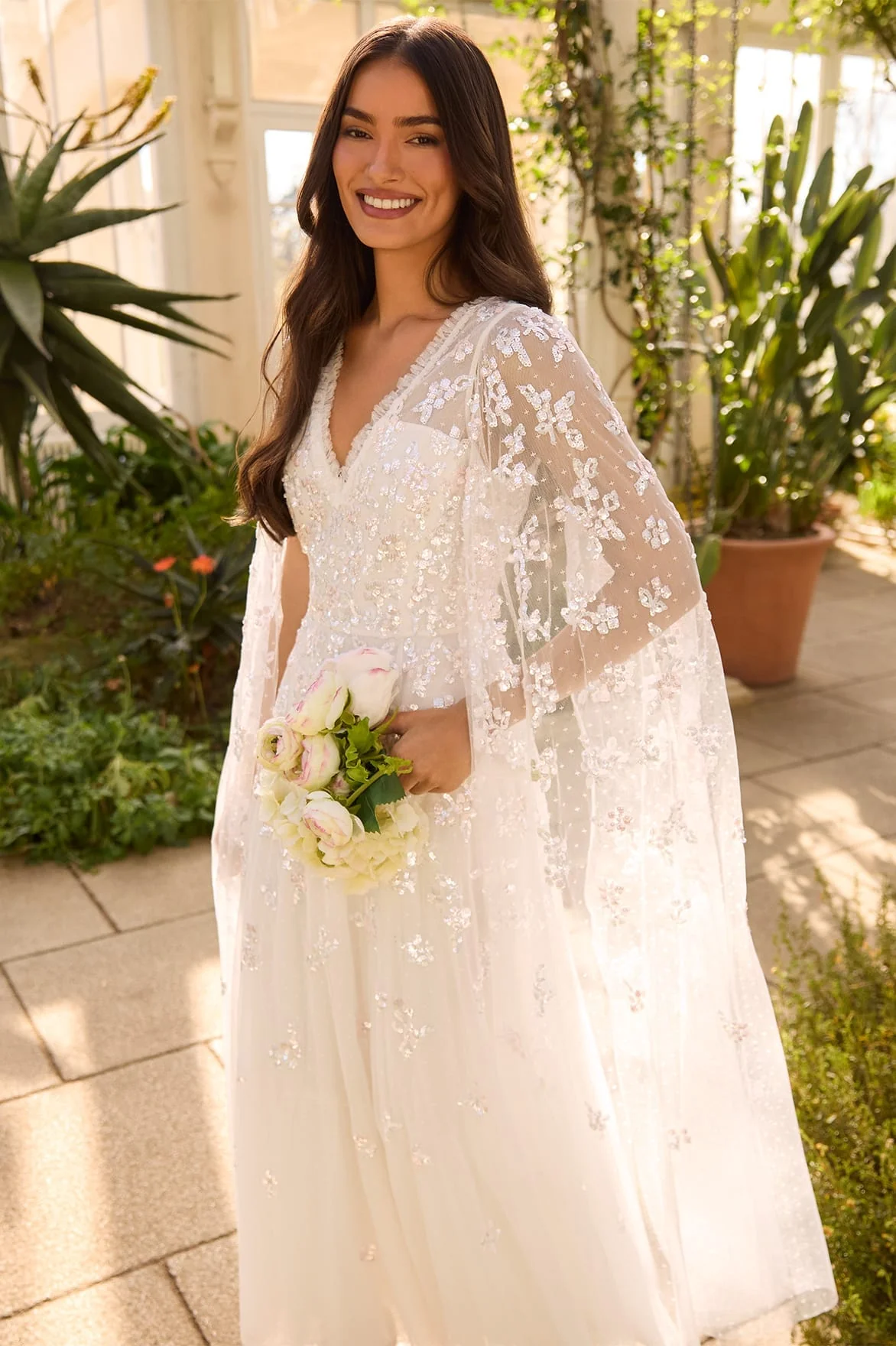 Freesia Shimmer Cape Sleeve Ankle Gown - Image 8