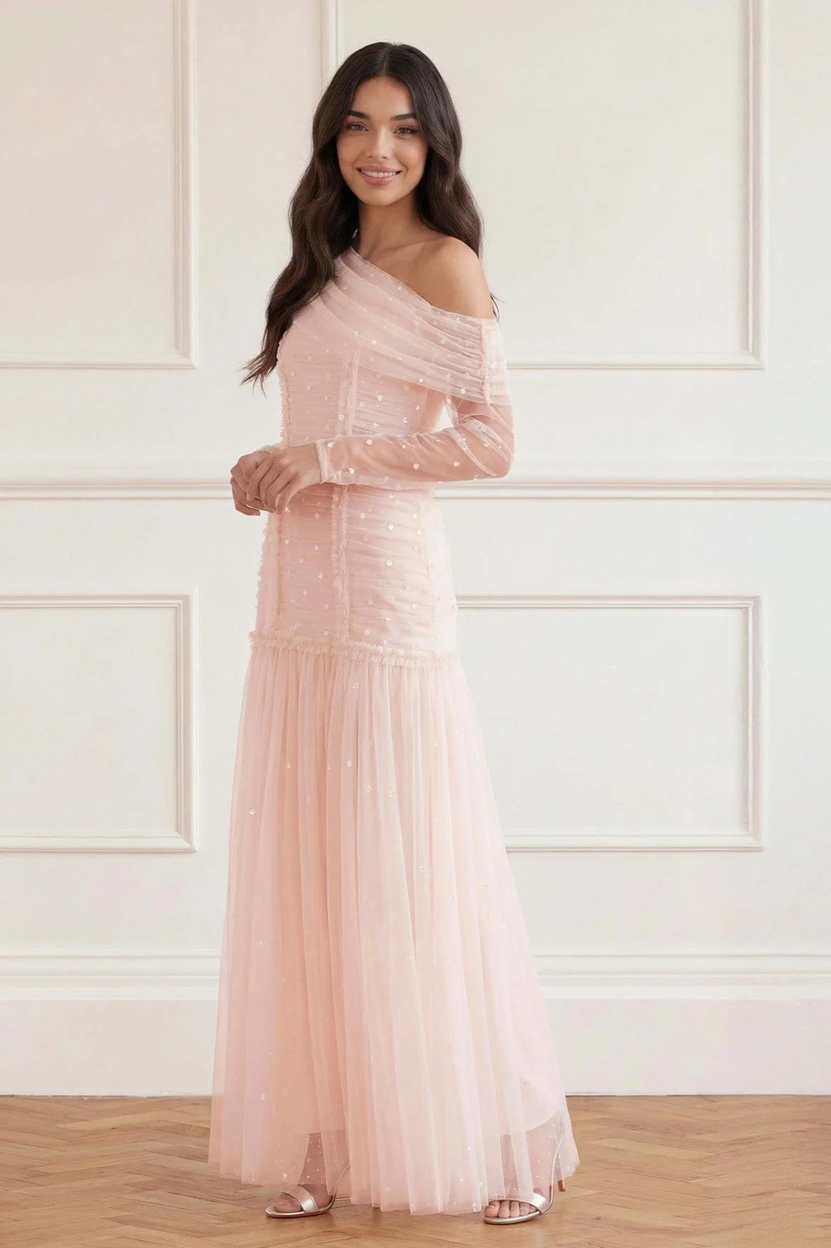 Gigi Dot One-Shoulder Rouched Gown