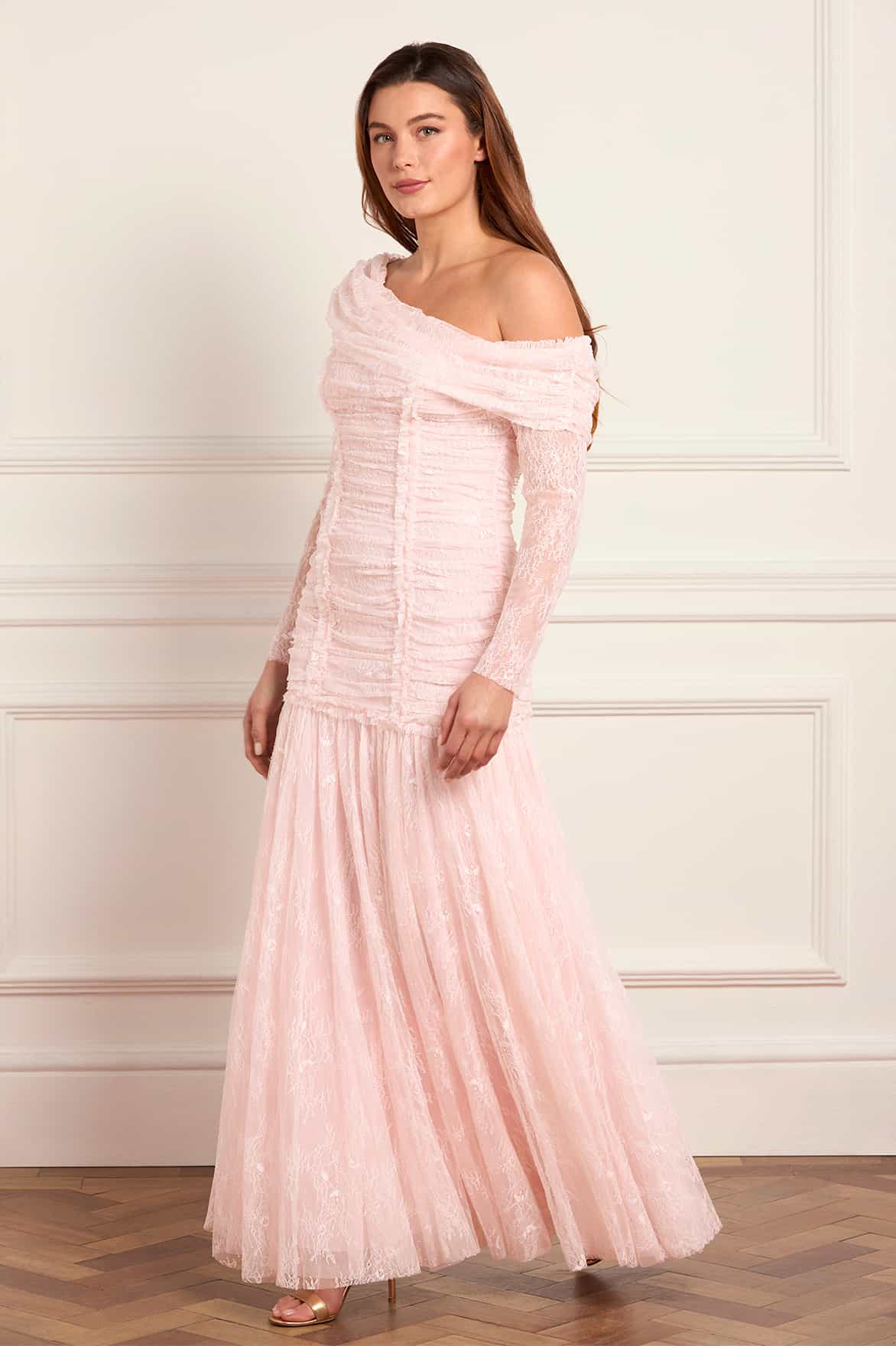 Gigi Lace One-Shoulder Rouched Gown - Image 3