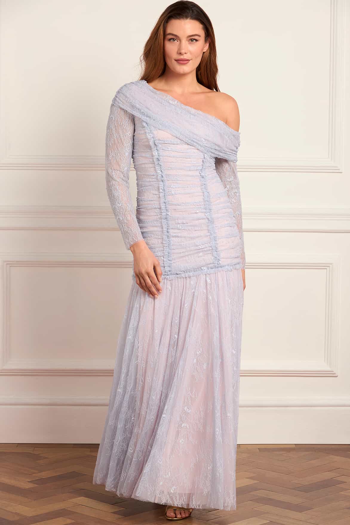 Gigi Lace One-Shoulder Rouched Gown - Image 2