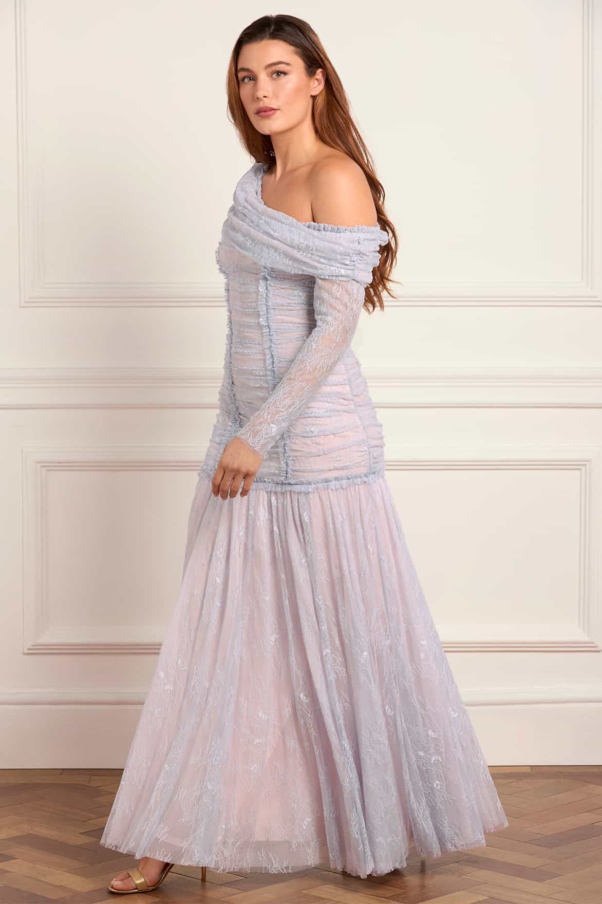 Gigi Lace One-Shoulder Rouched Gown - Image 4