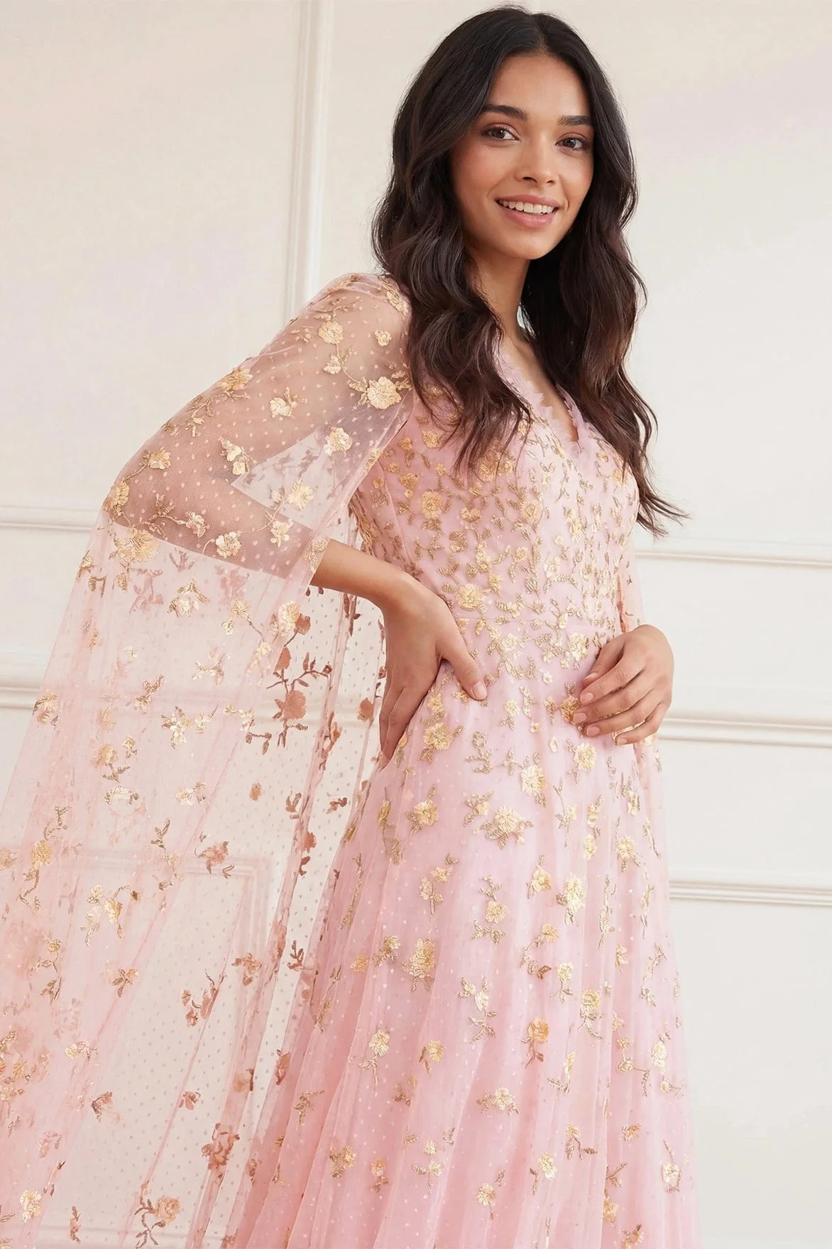 Lea Ditsy Cape Sleeve Ankle Gown - Image 3