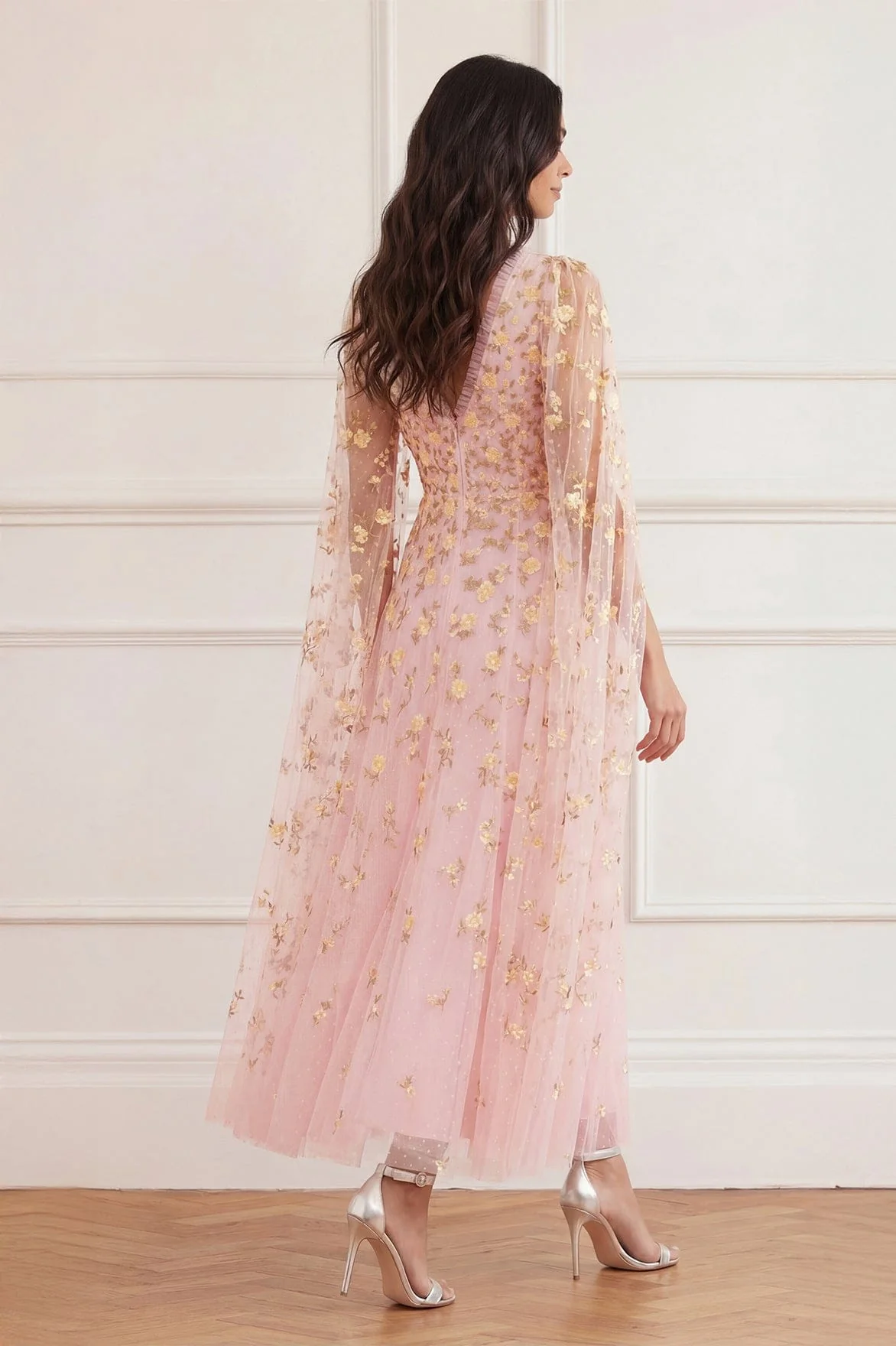Lea Ditsy Cape Sleeve Ankle Gown - Image 4
