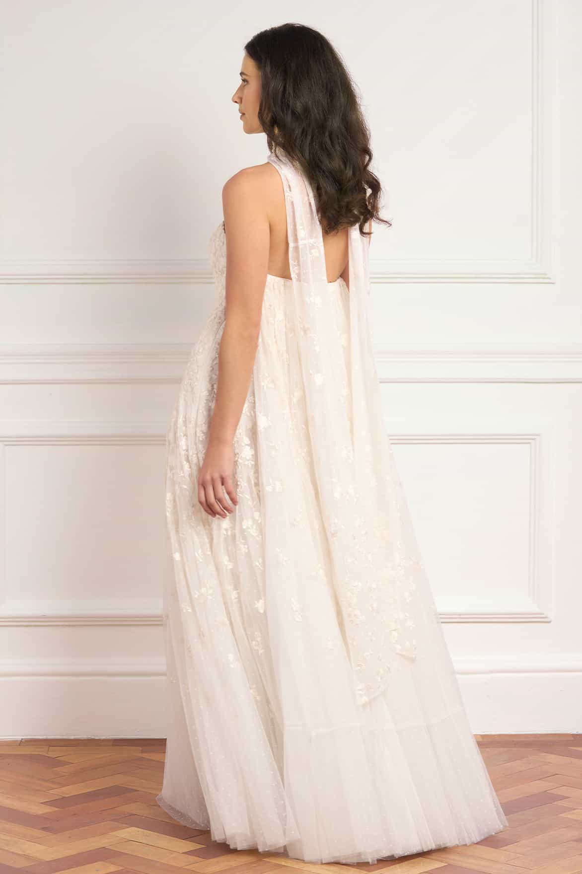 Lea Ditsy Strapless Cape Gown - Image 6
