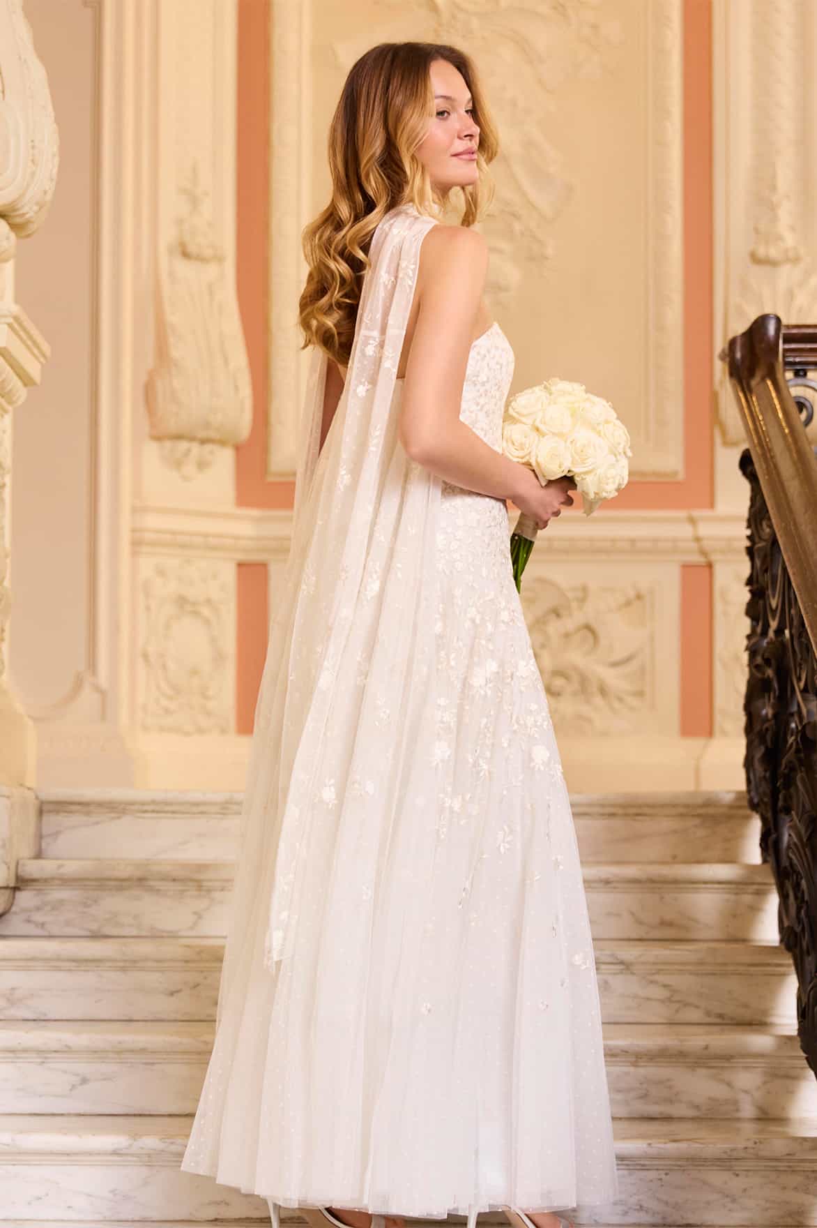 Lea Ditsy Strapless Cape Gown - Image 7