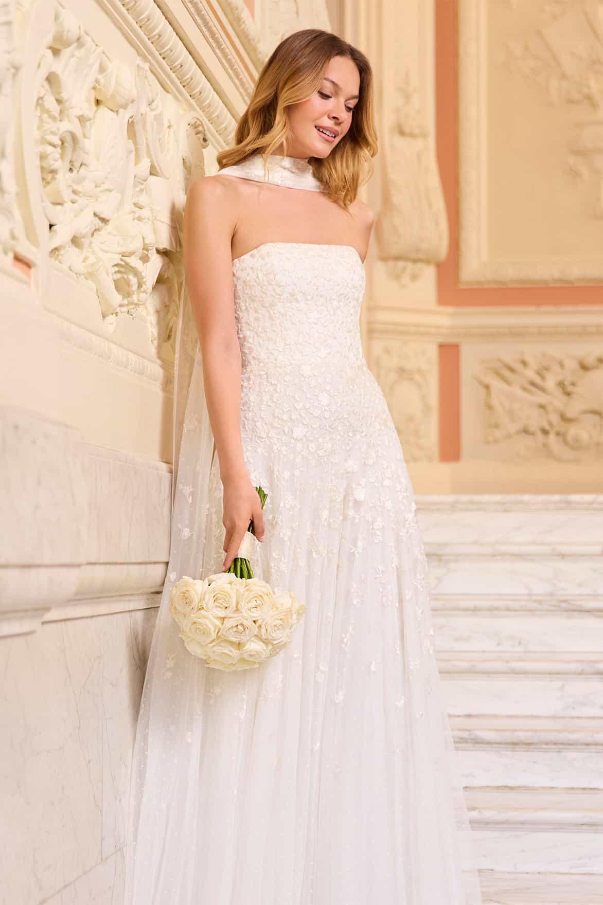 Lea Ditsy Strapless Cape Gown - Image 8