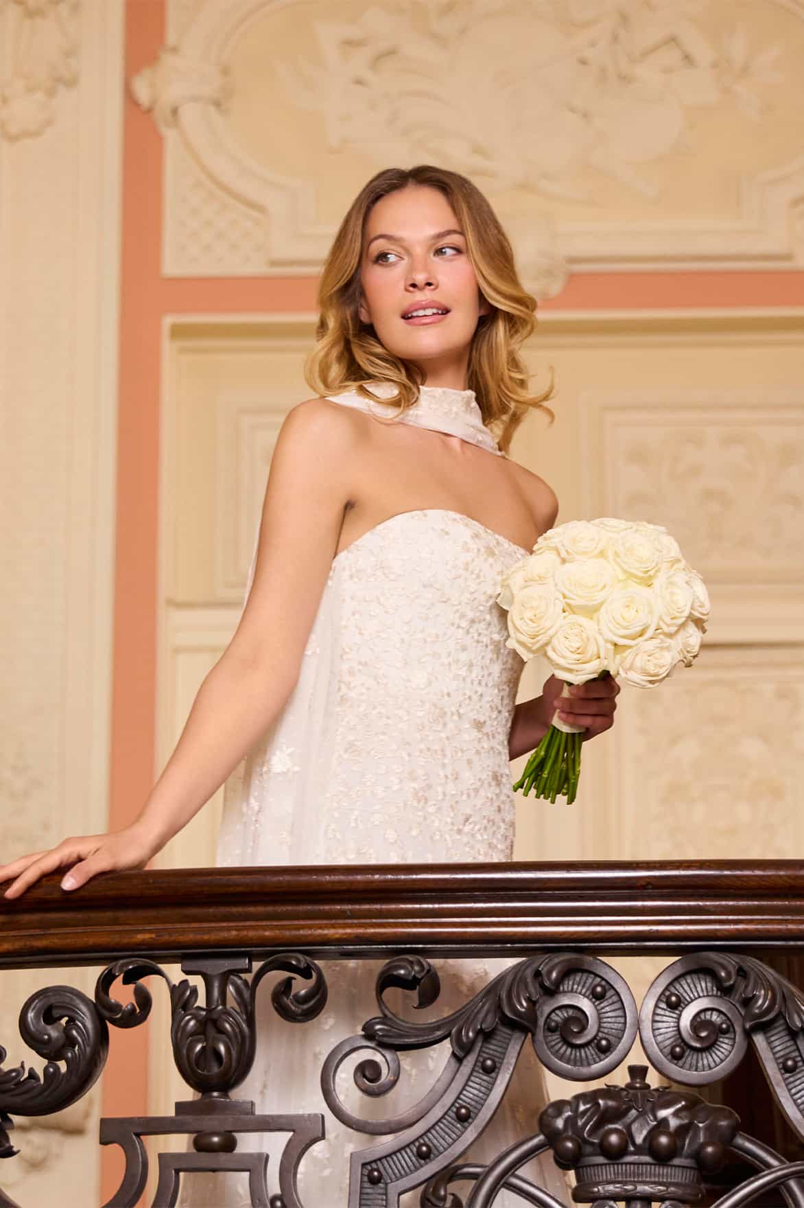 Lea Ditsy Strapless Cape Gown - Image 9