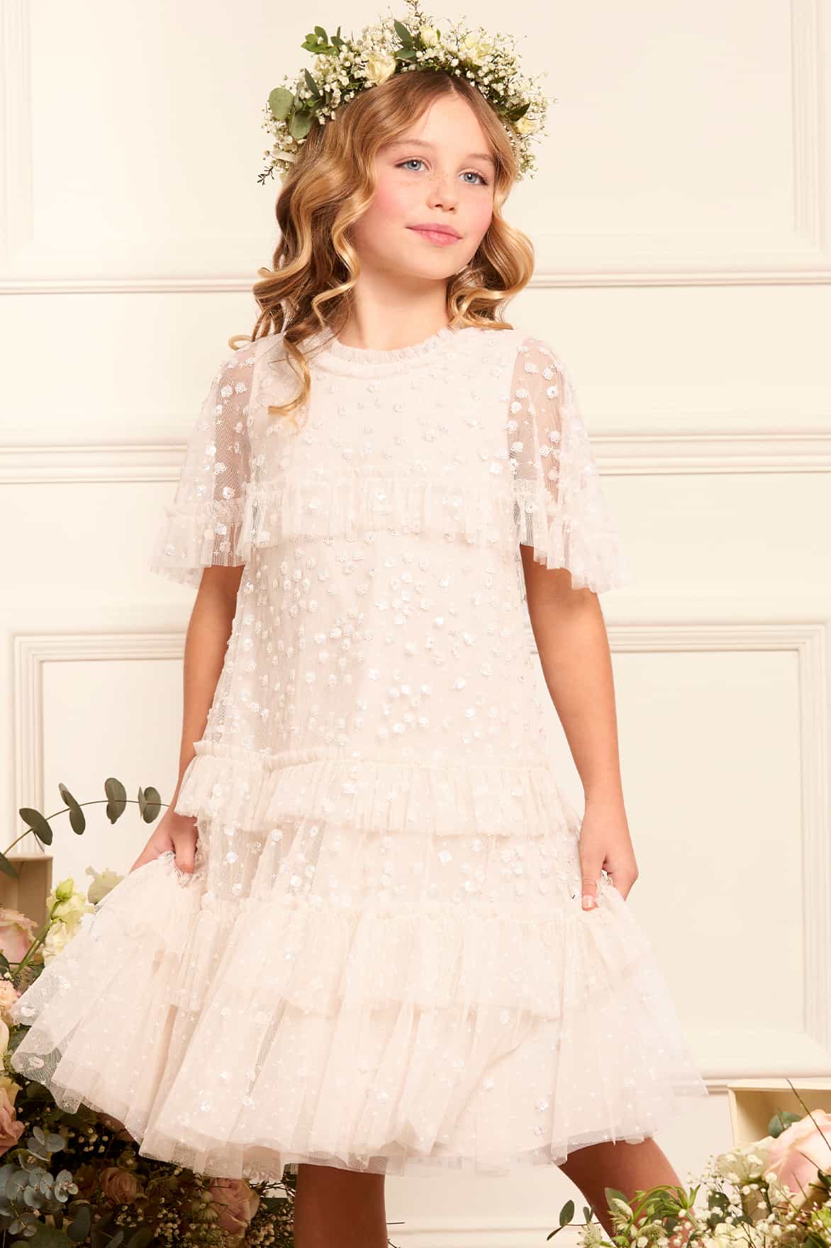 Leila Dot Tiered Cape Kids Dress - Image 3