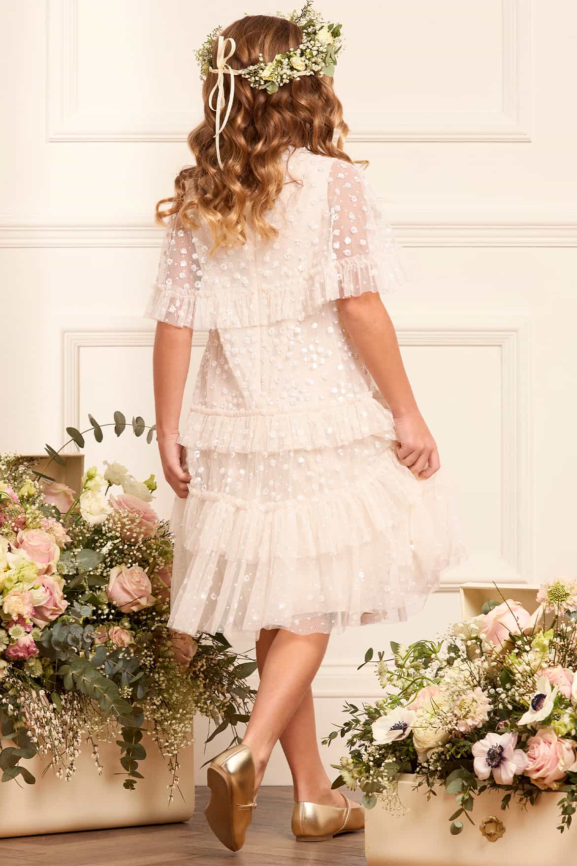 Leila Dot Tiered Cape Kids Dress - Image 4
