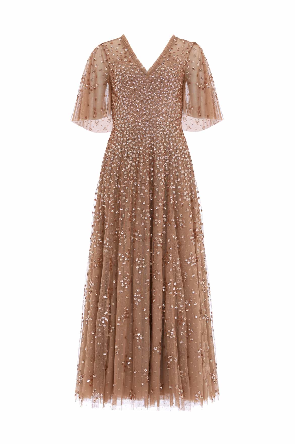 Leila Dot V-Neck Cape Ankle Gown - Image 2