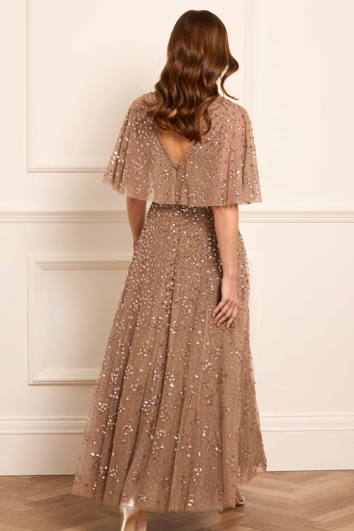 Leila Dot V-Neck Cape Ankle Gown - Image 5