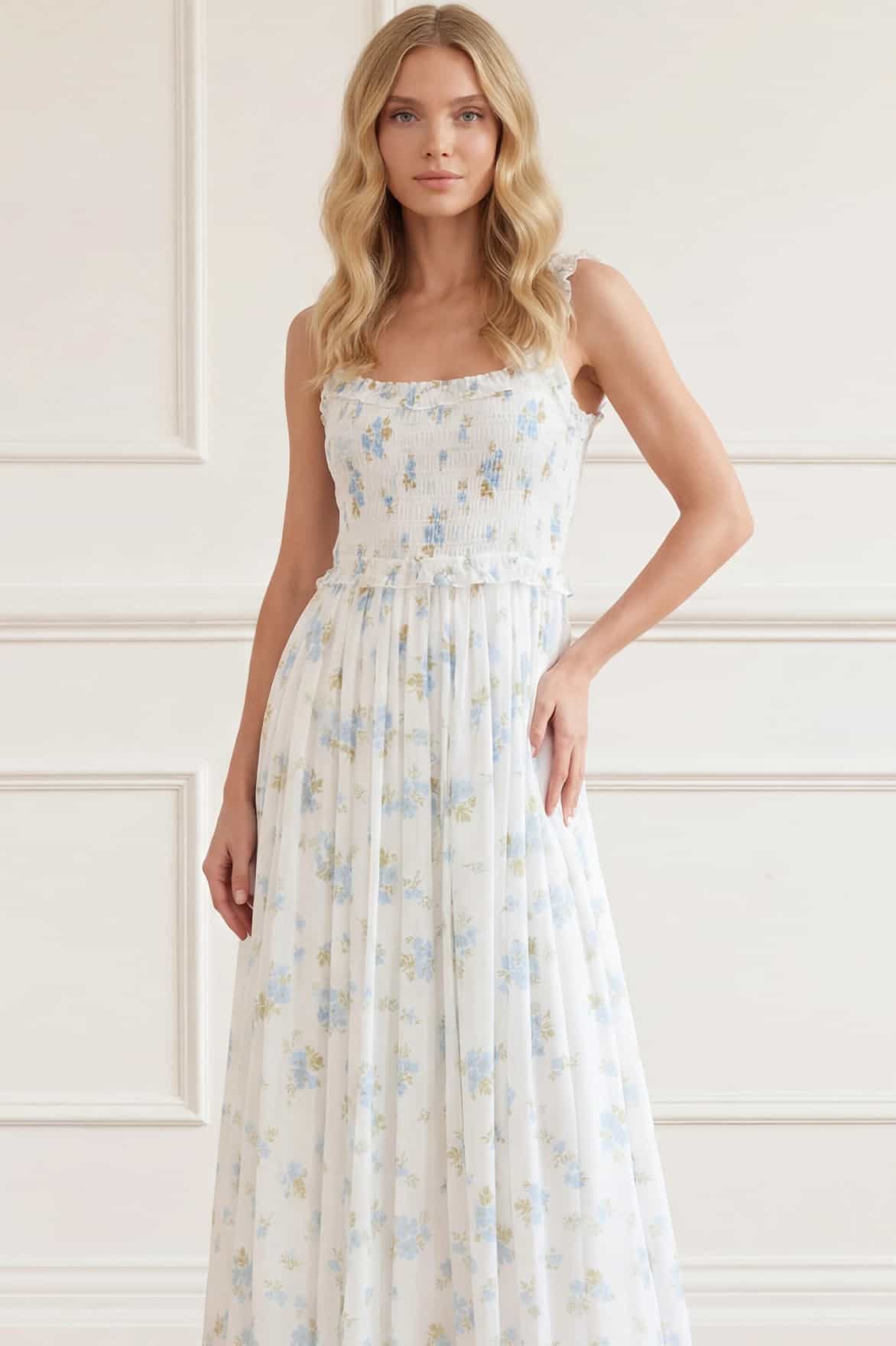 Magnolia Ditsy Chiffon Smocked Cami Ankle Gown - Image 3