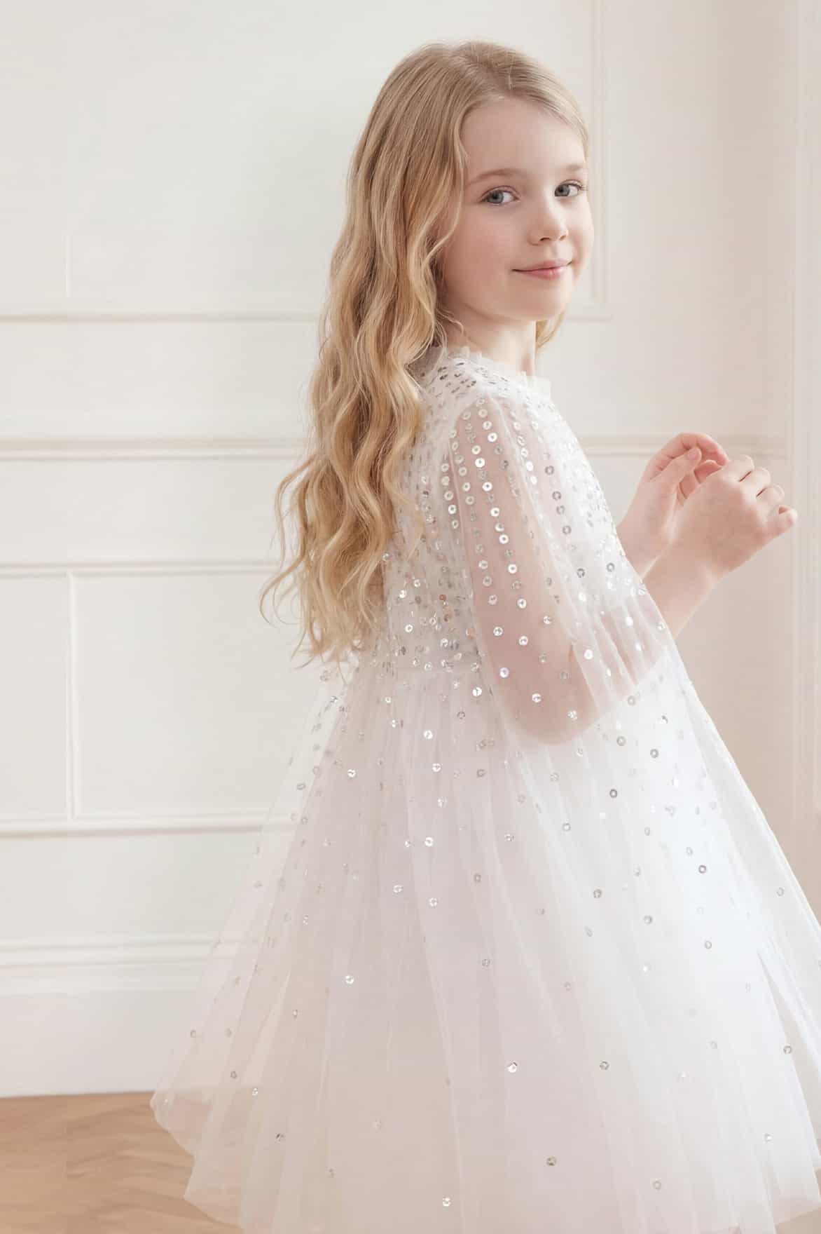 Moonlight Sequin Cape Kids Dress - Image 3