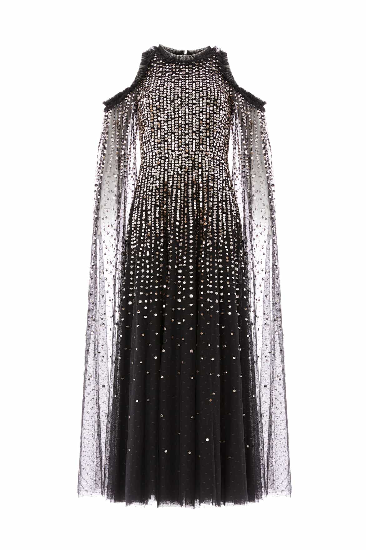 Moonlight Sequin Cape Sleeve Ankle Gown - Image 3