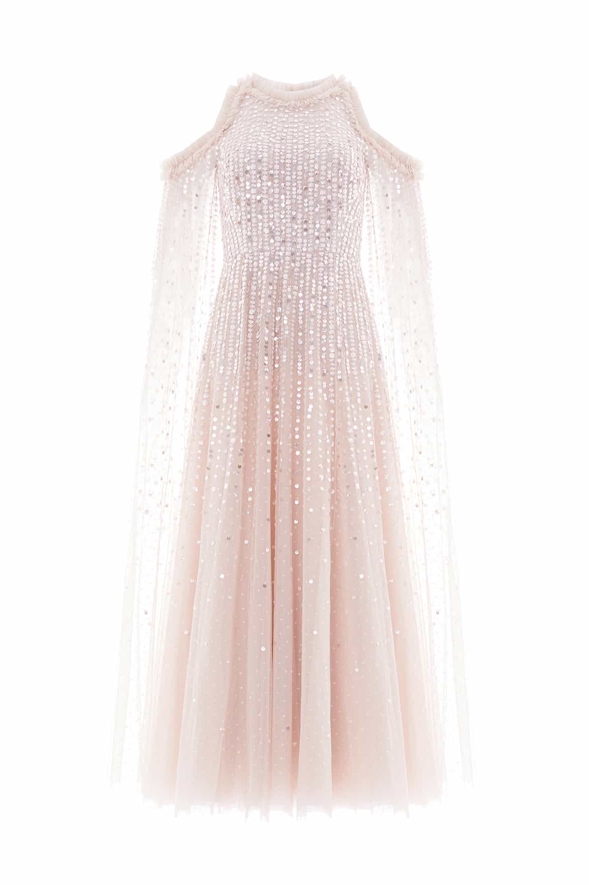 Moonlight Sequin Cape Sleeve Ankle Gown - Image 3