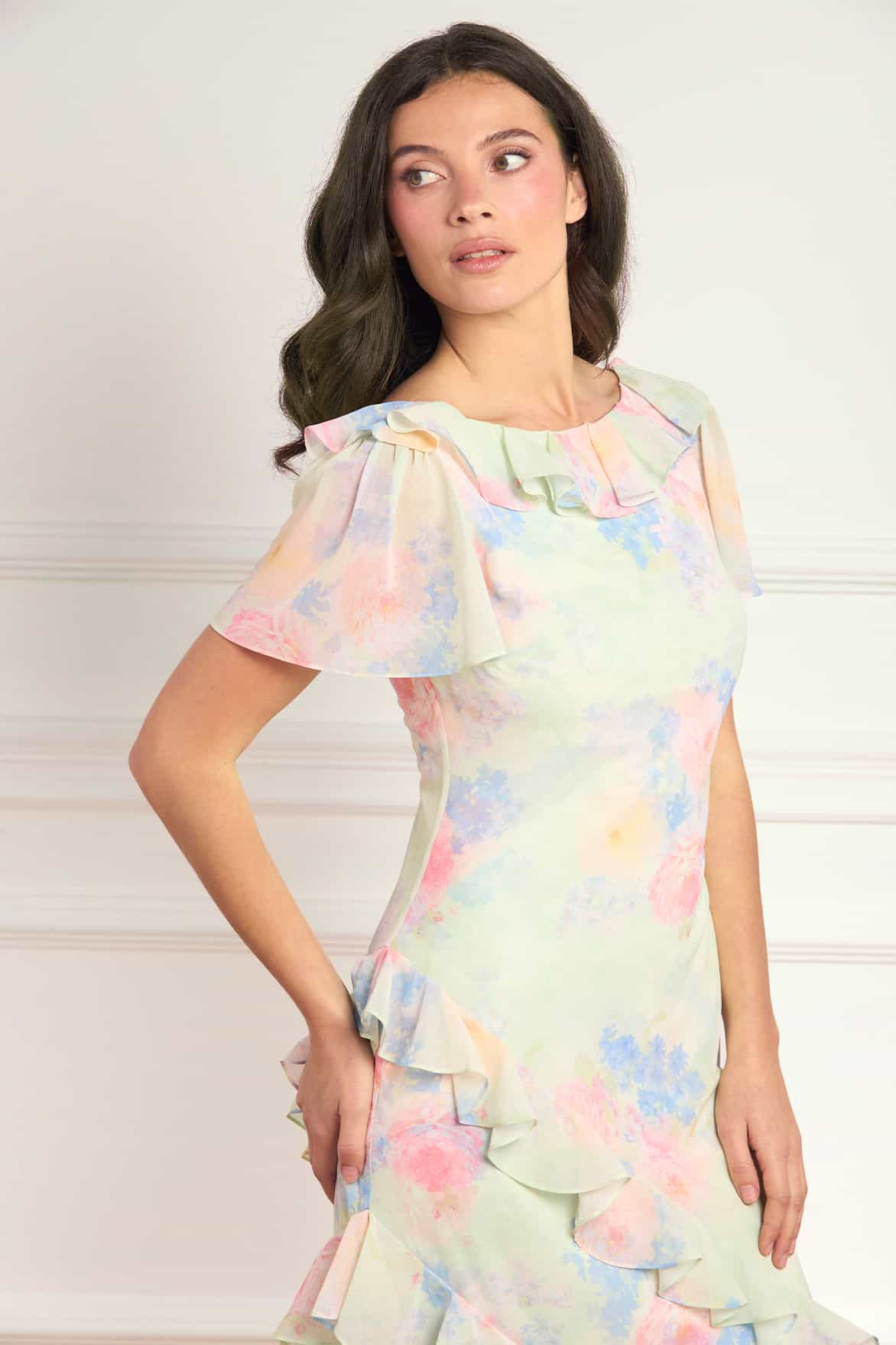 Peony Bloom Georgette Short Sleeve Gown - Image 3