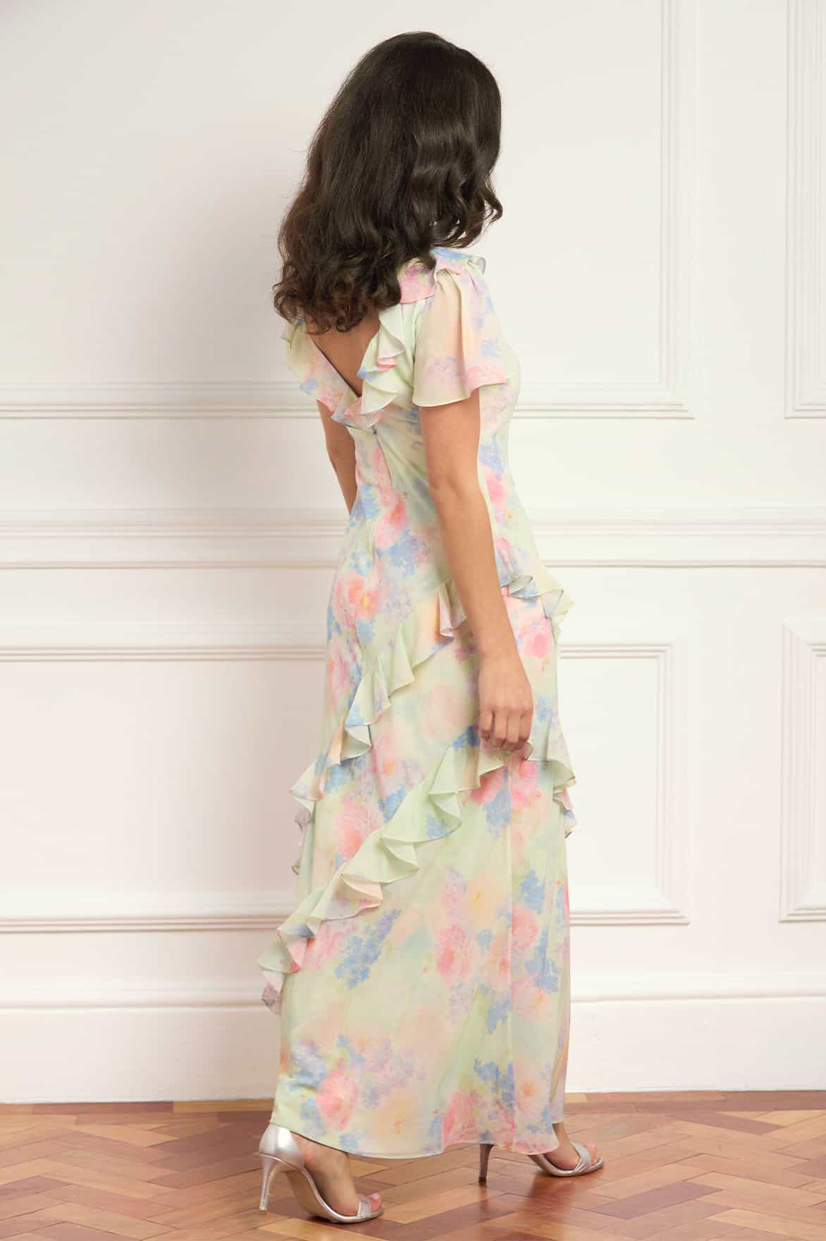 Peony Bloom Georgette Short Sleeve Gown - Image 5