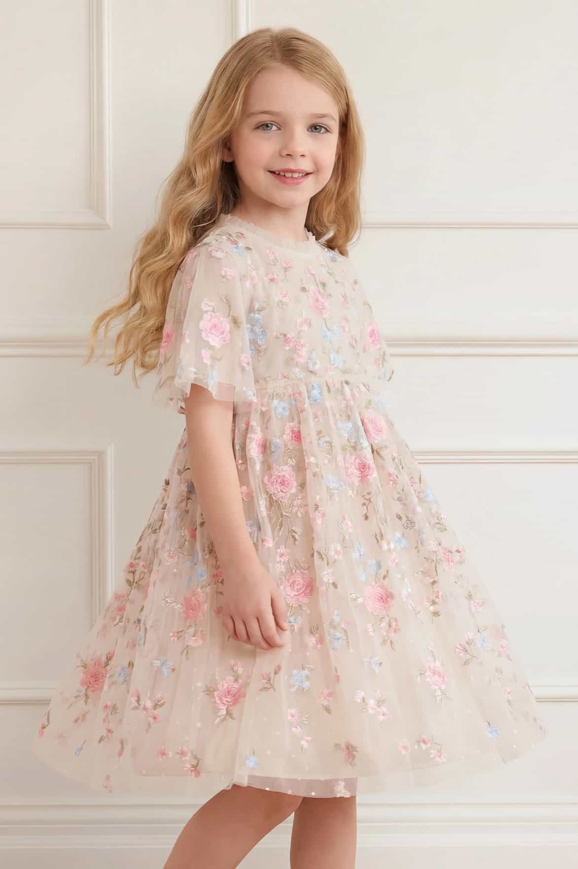 Peony Bouquet Cape Kids Dress - Image 3