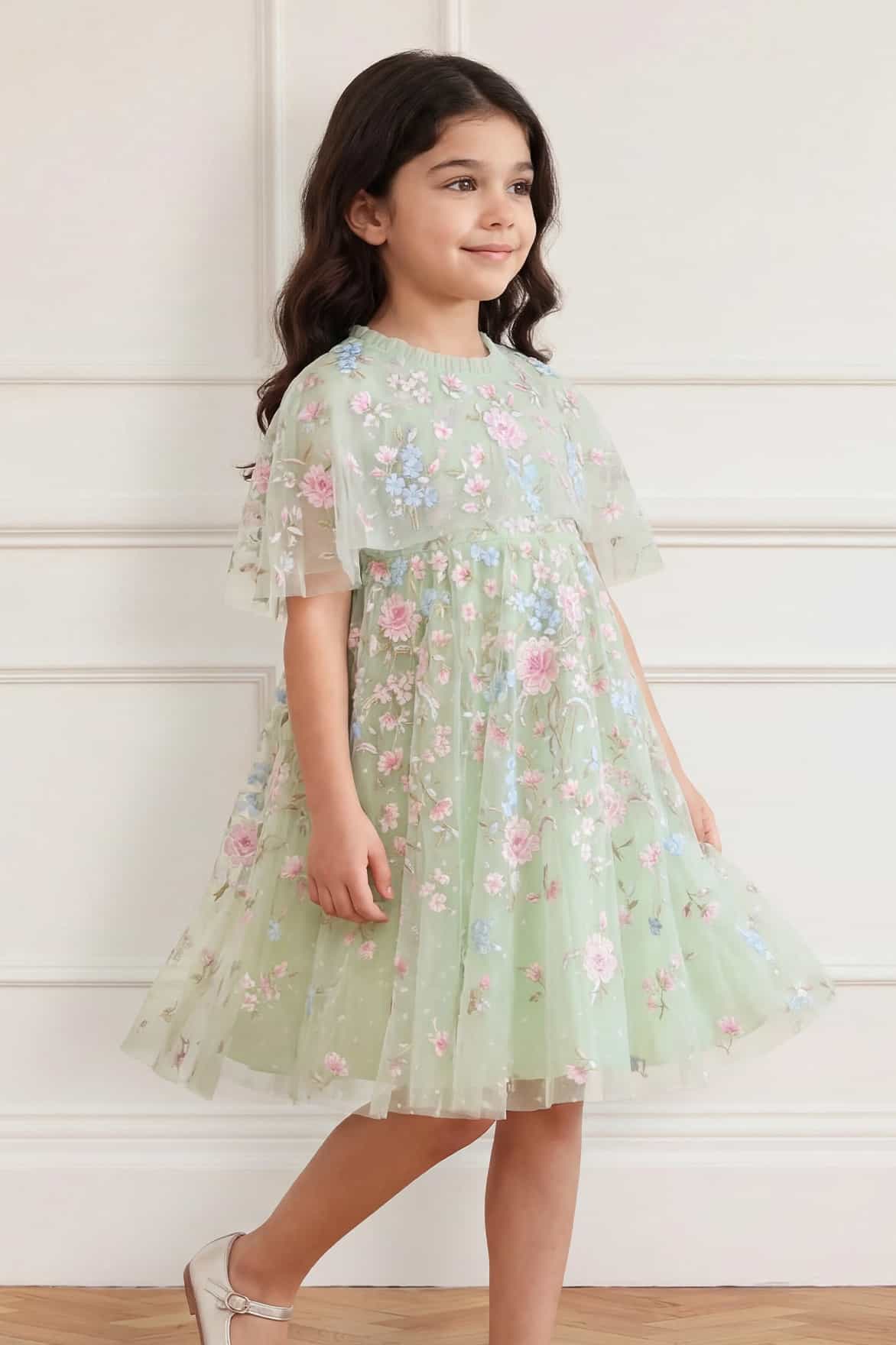 Peony Bouquet Cape Kids Dress - Image 3
