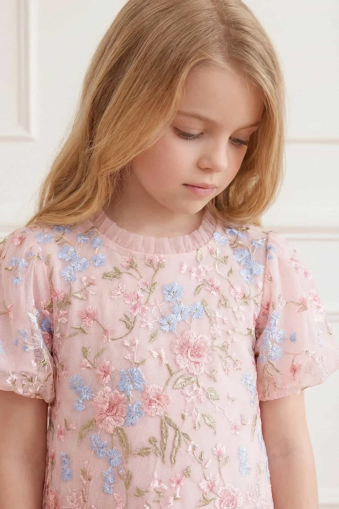 Peony Bouquet Puff Sleeve Kids Dress - Image 3