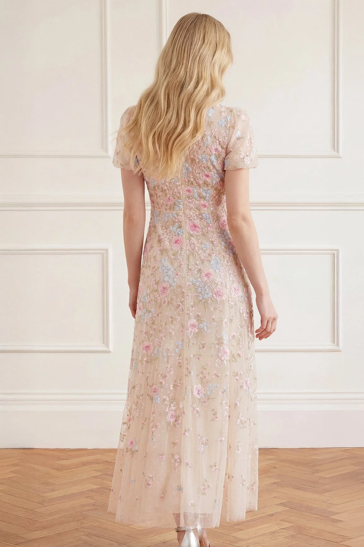 Peony Bouquet Round Neck Ankle Gown - Image 5
