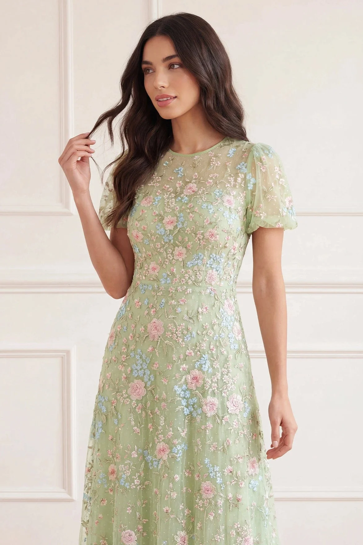 Peony Bouquet Round Neck Ankle Gown - Image 5
