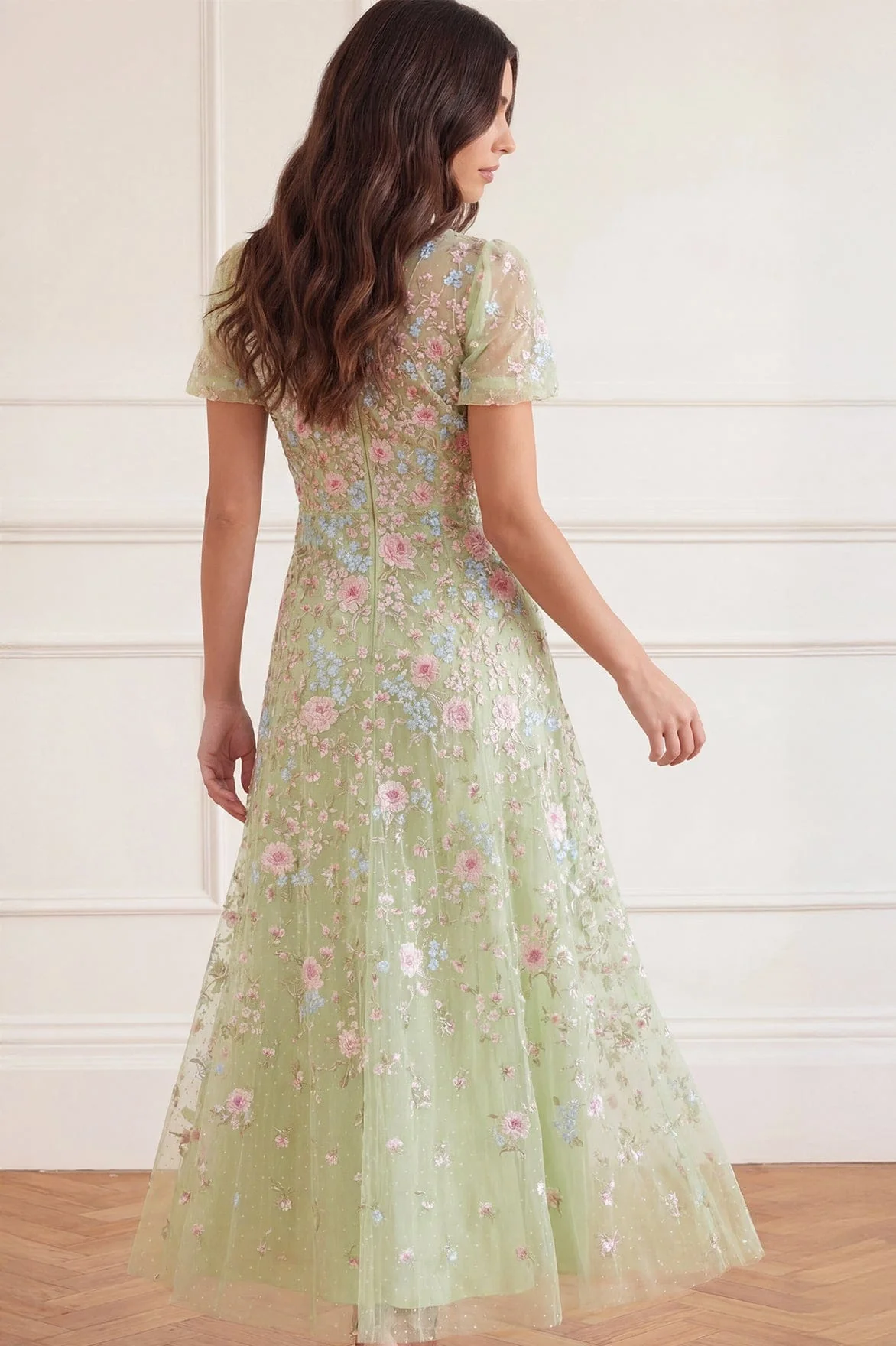 Peony Bouquet Round Neck Ankle Gown - Image 6
