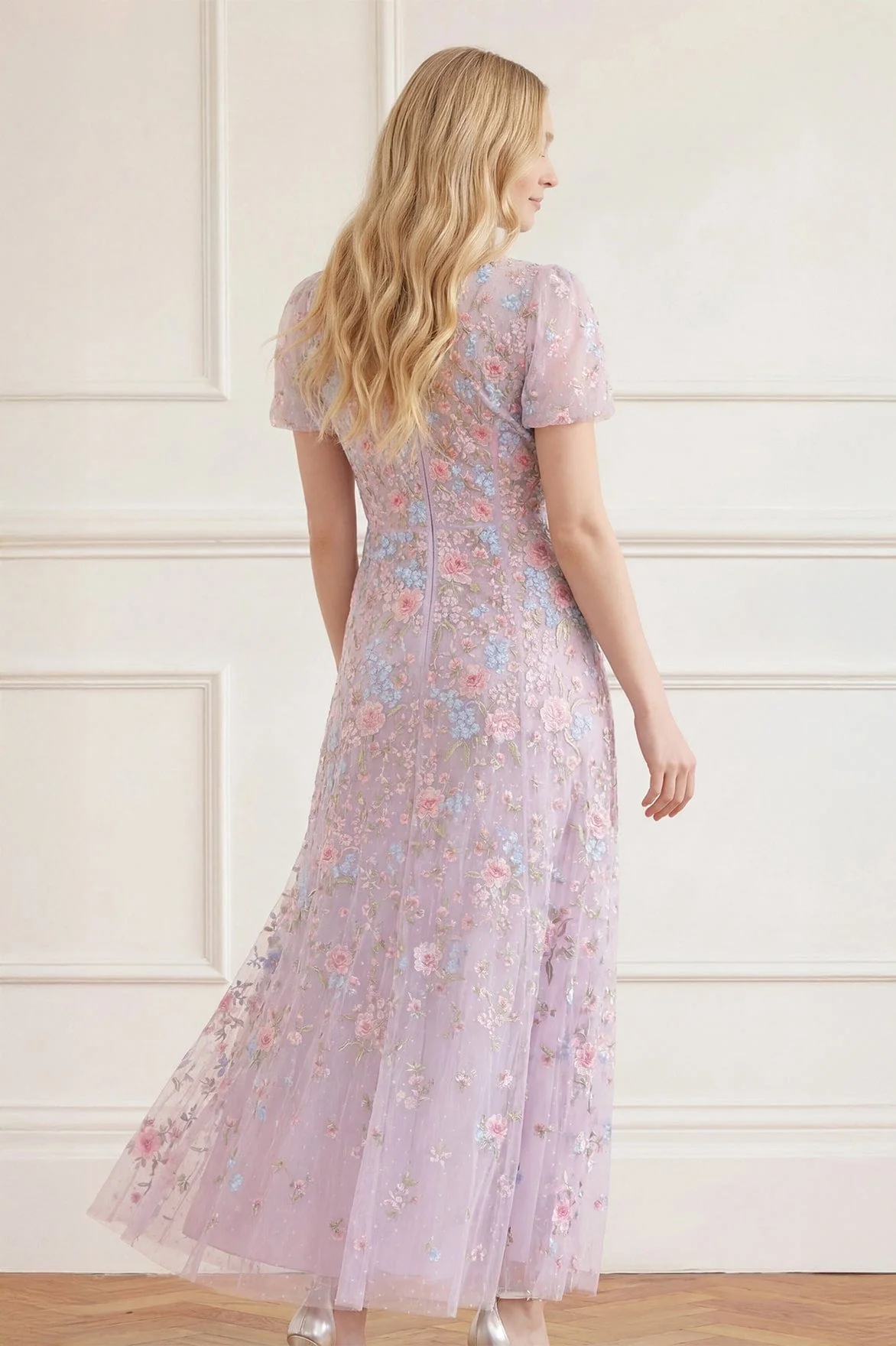 Peony Bouquet Round Neck Ankle Gown - Image 5