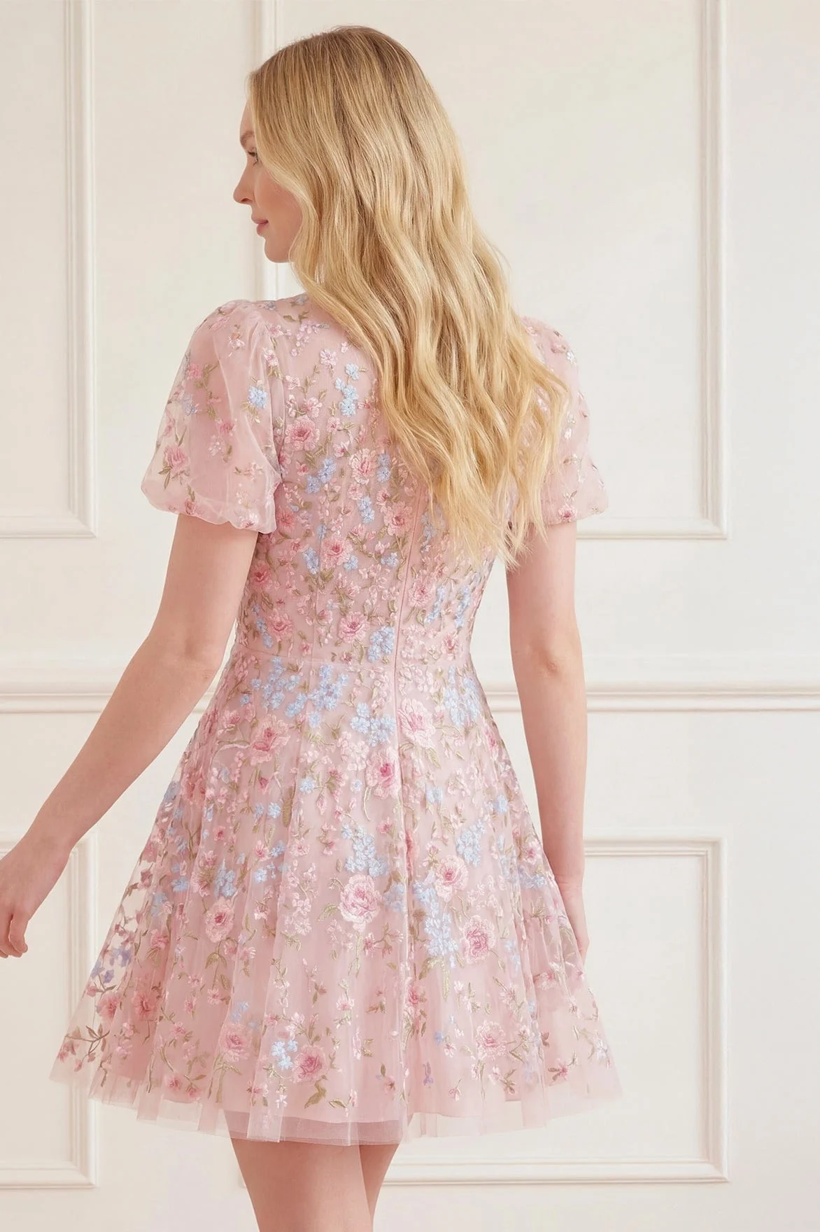 Peony Bouquet Round Neck Micro Mini Dress - Image 4