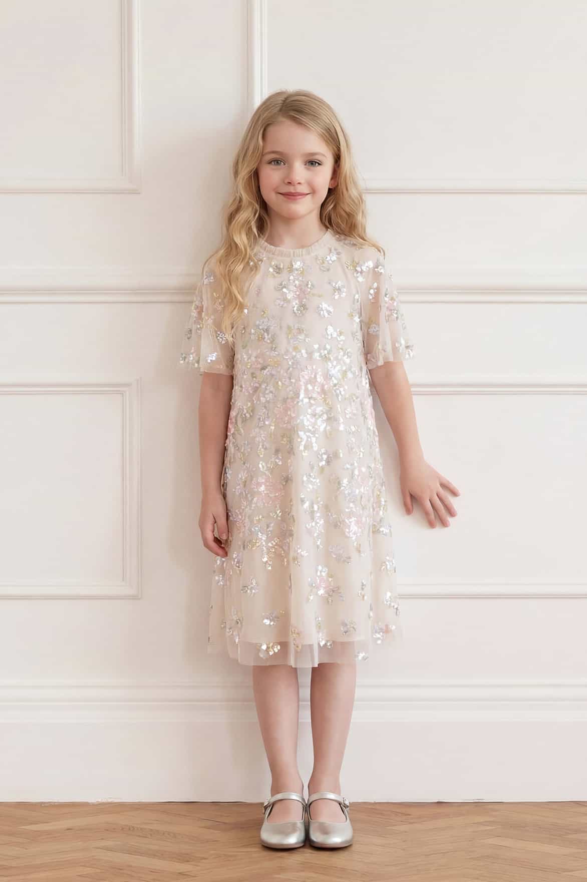 Peony Bouquet Sequin Cape Kids Dress