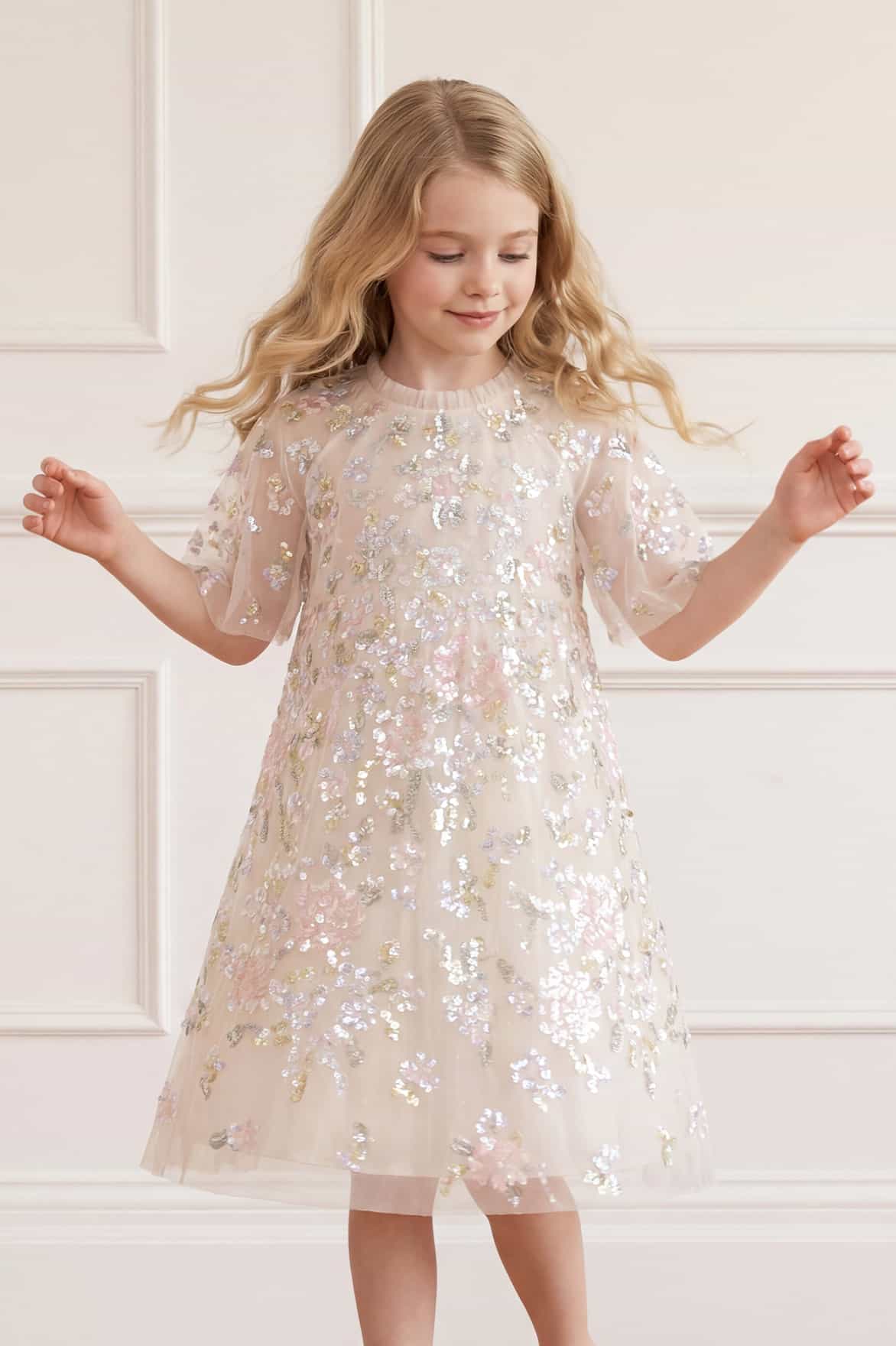Peony Bouquet Sequin Cape Kids Dress - Image 3