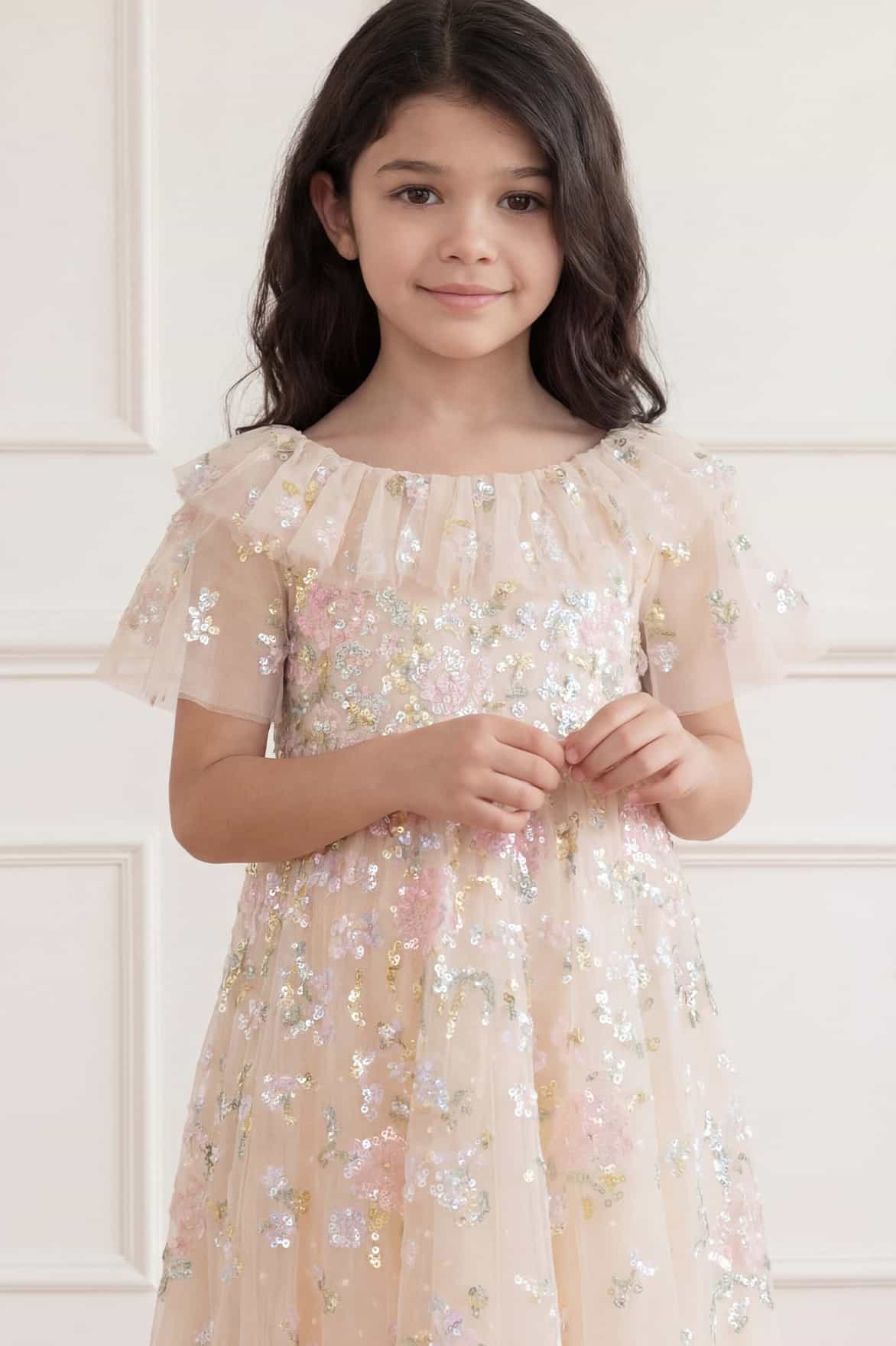 Peony Bouquet Sequin Kids Dress - Image 3
