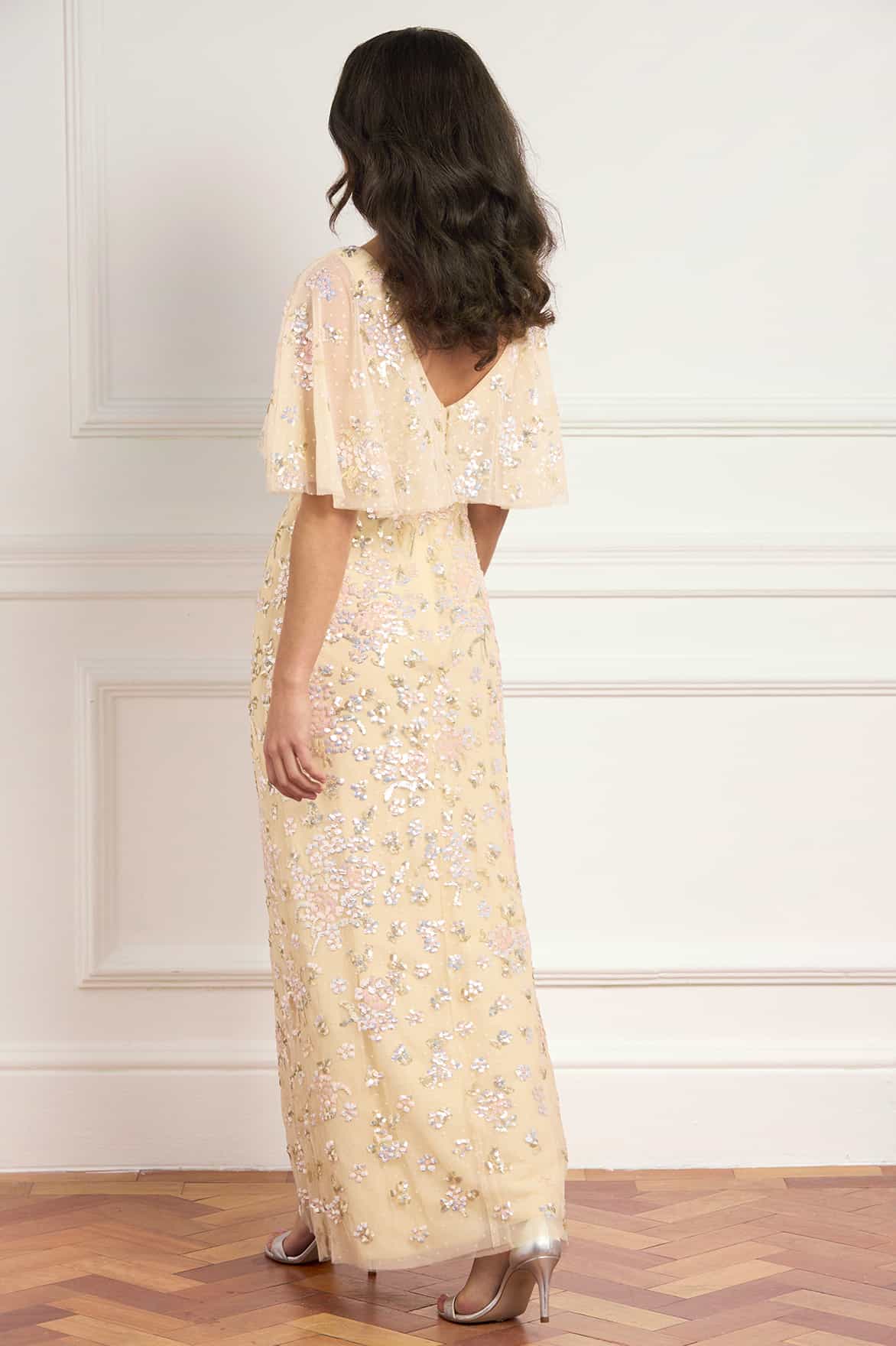Peony Bouquet Sequin V-Neck Cape Gown - Image 5