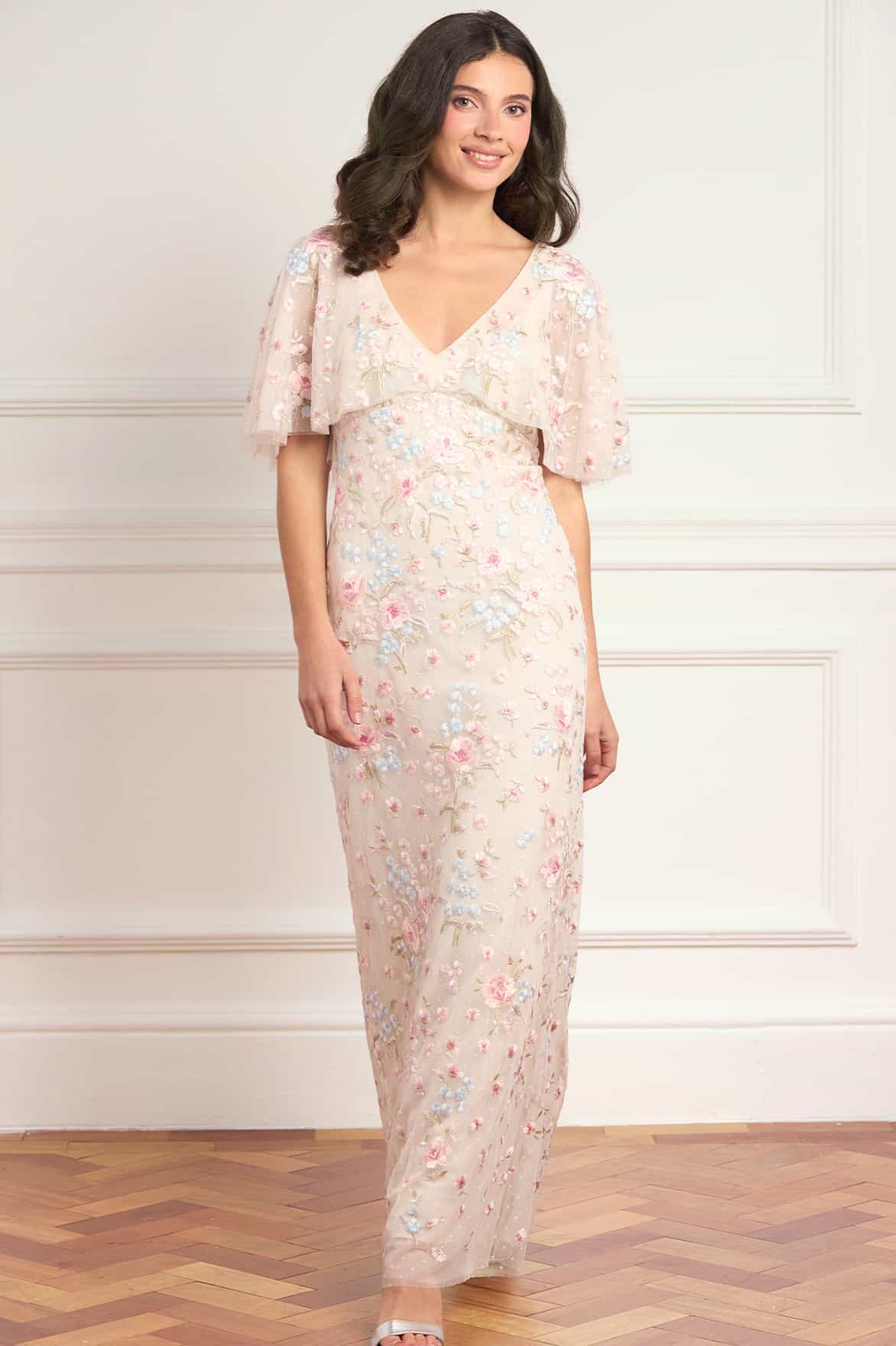 Peony Bouquet V-Neck Cape Gown - Image 2