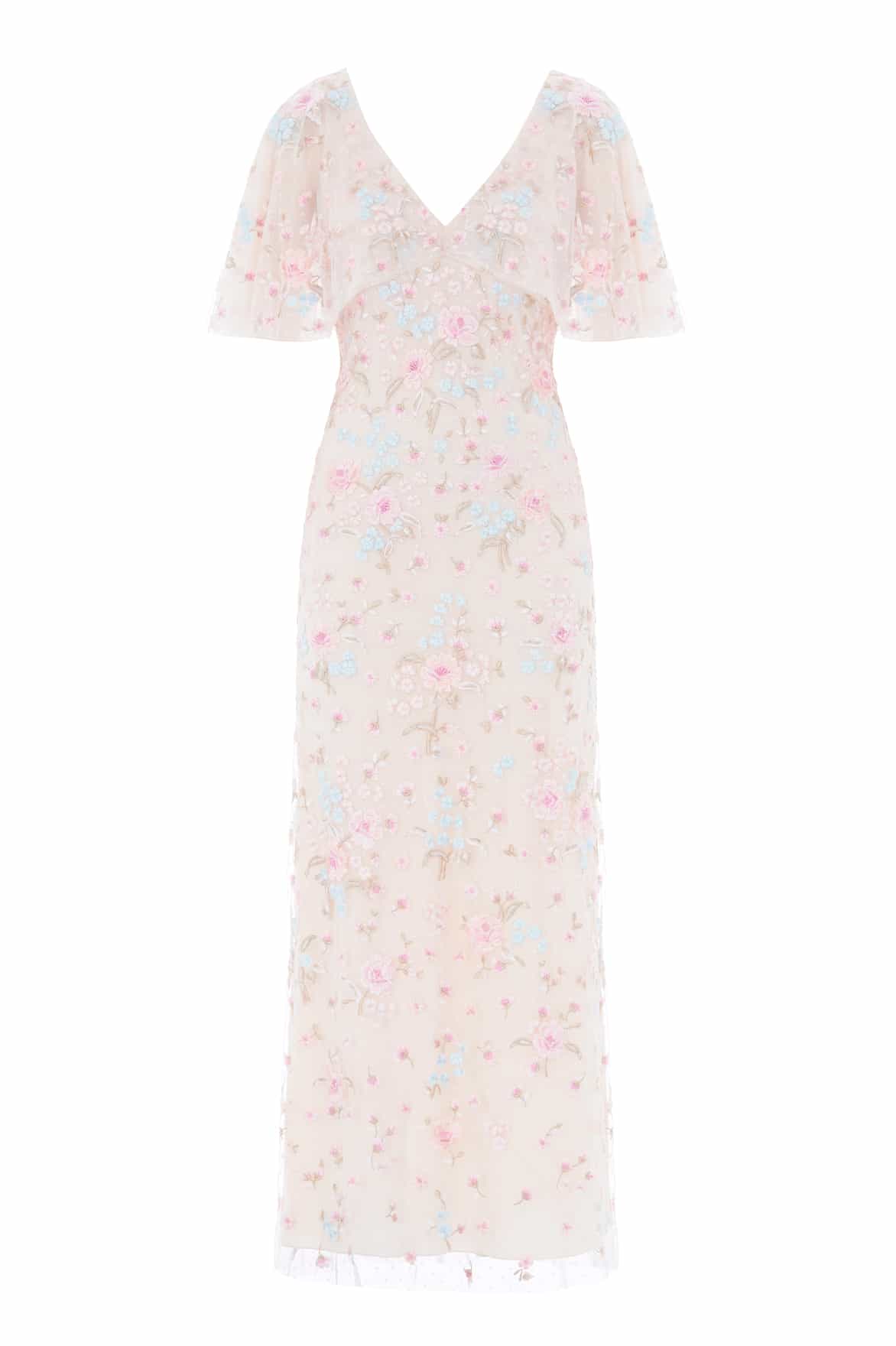 Peony Bouquet V-Neck Cape Gown - Image 3