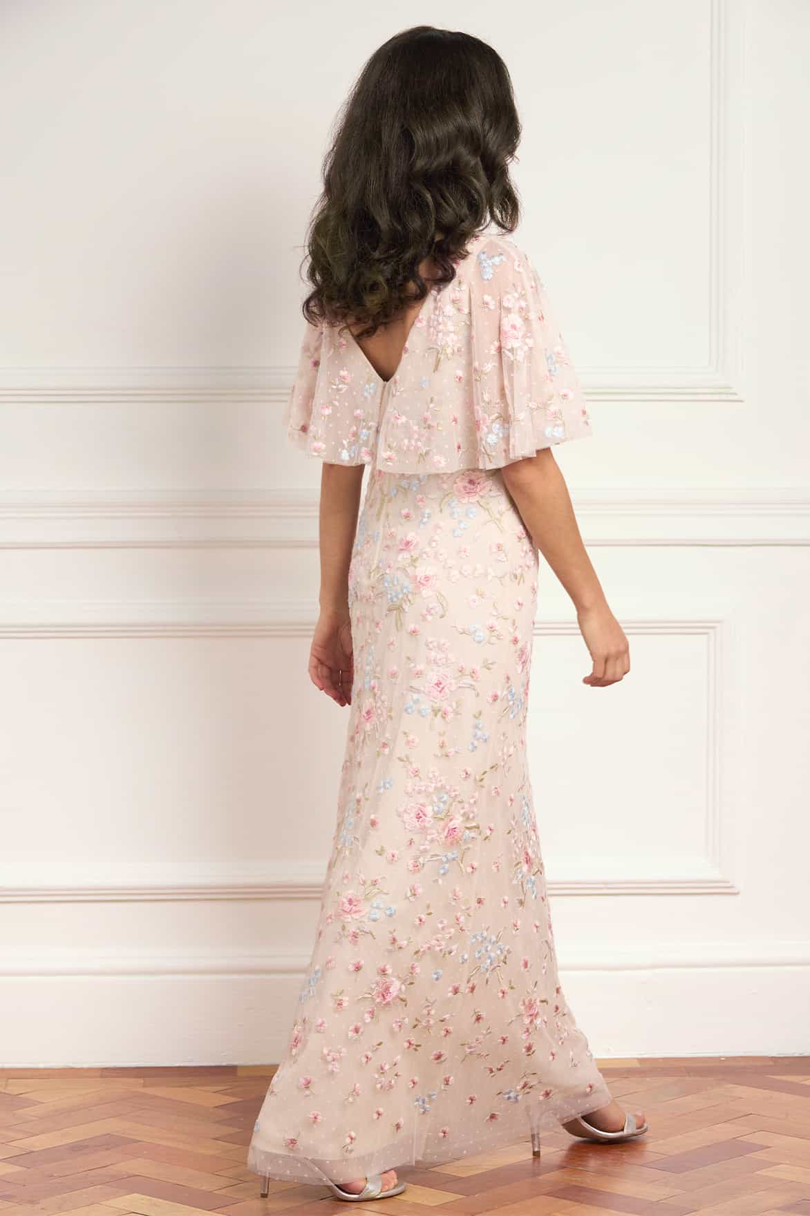 Peony Bouquet V-Neck Cape Gown - Image 6