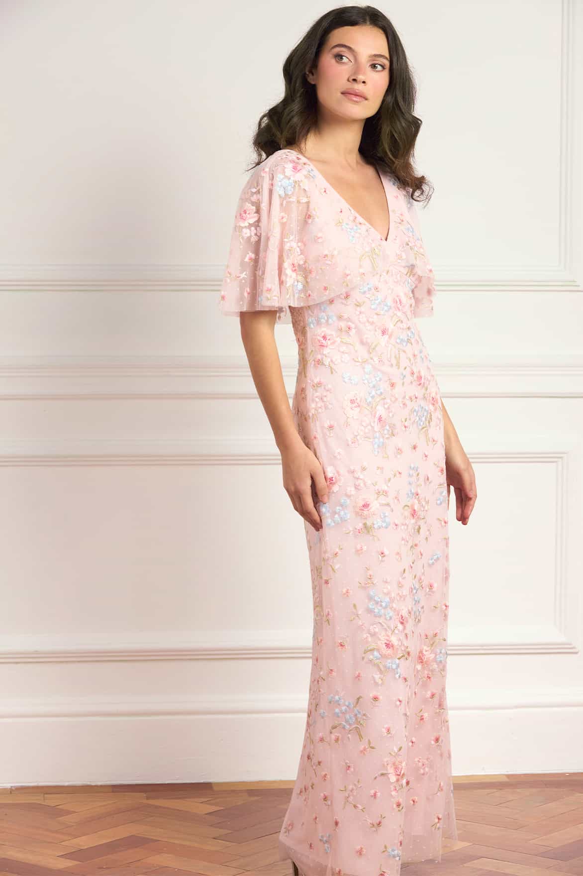 Peony Bouquet V-Neck Cape Gown - Image 2