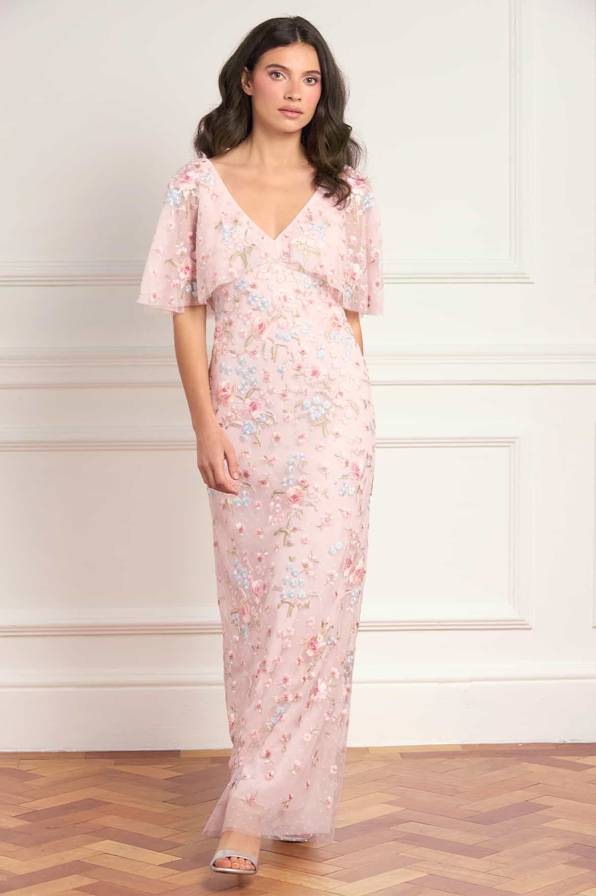 Peony Bouquet V-Neck Cape Gown - Image 4