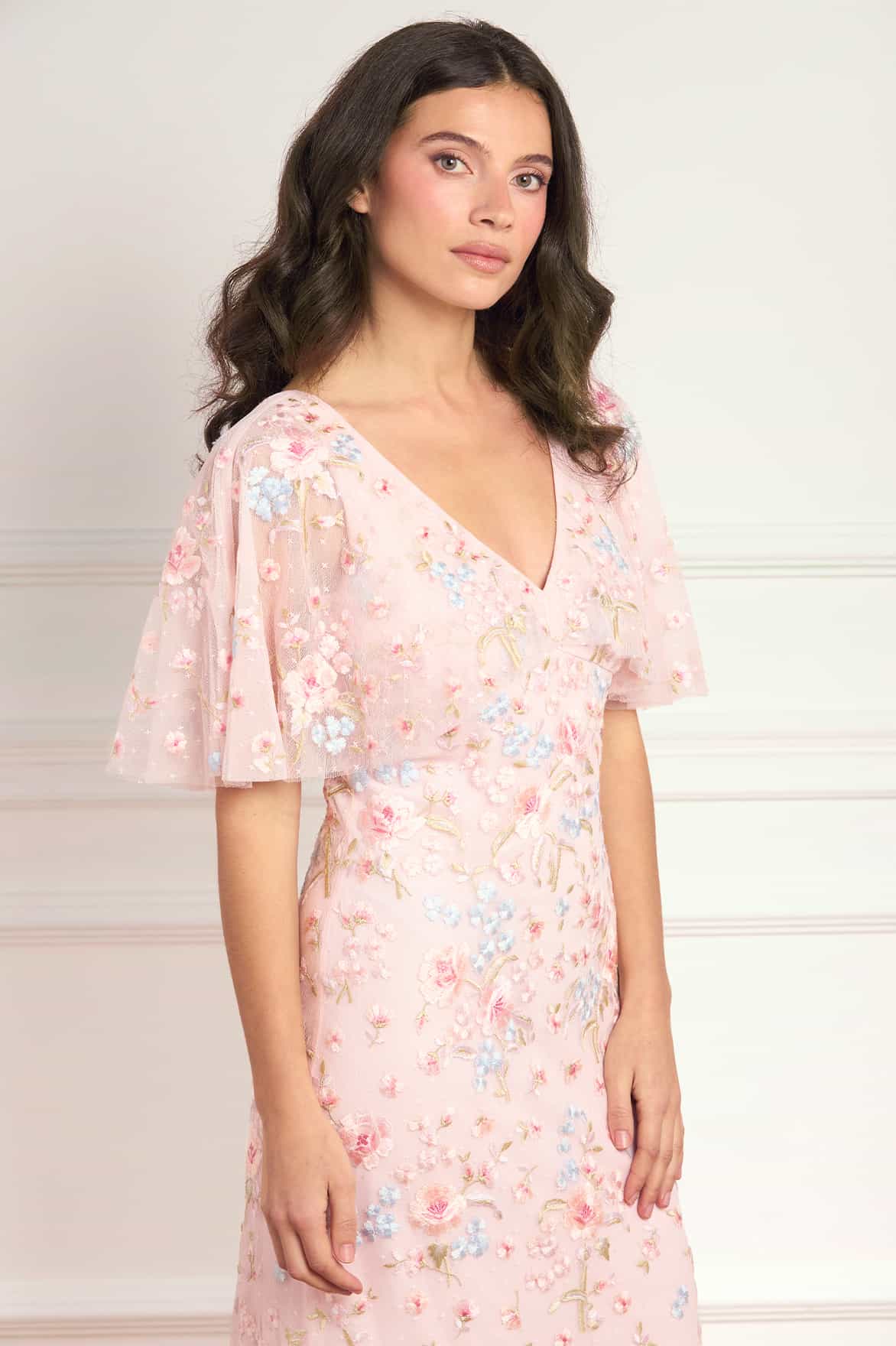 Peony Bouquet V-Neck Cape Gown - Image 5