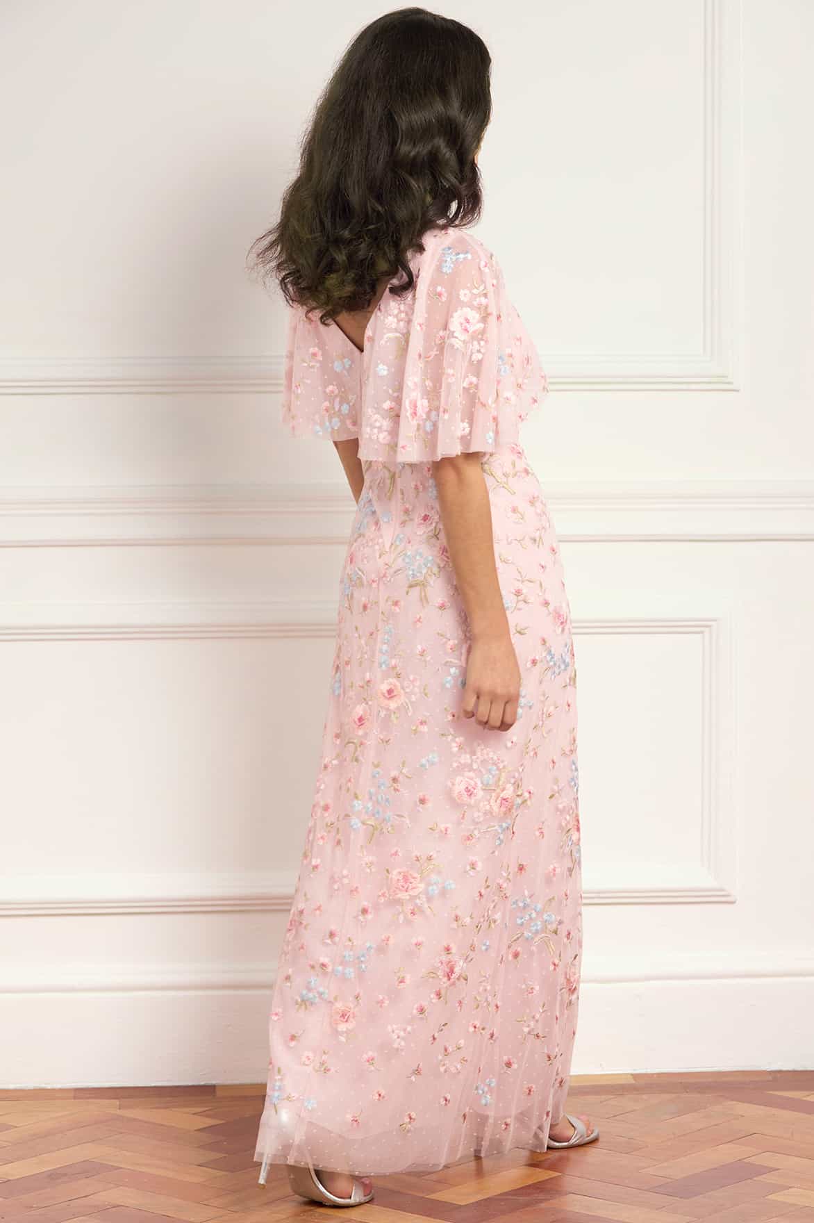 Peony Bouquet V-Neck Cape Gown - Image 7